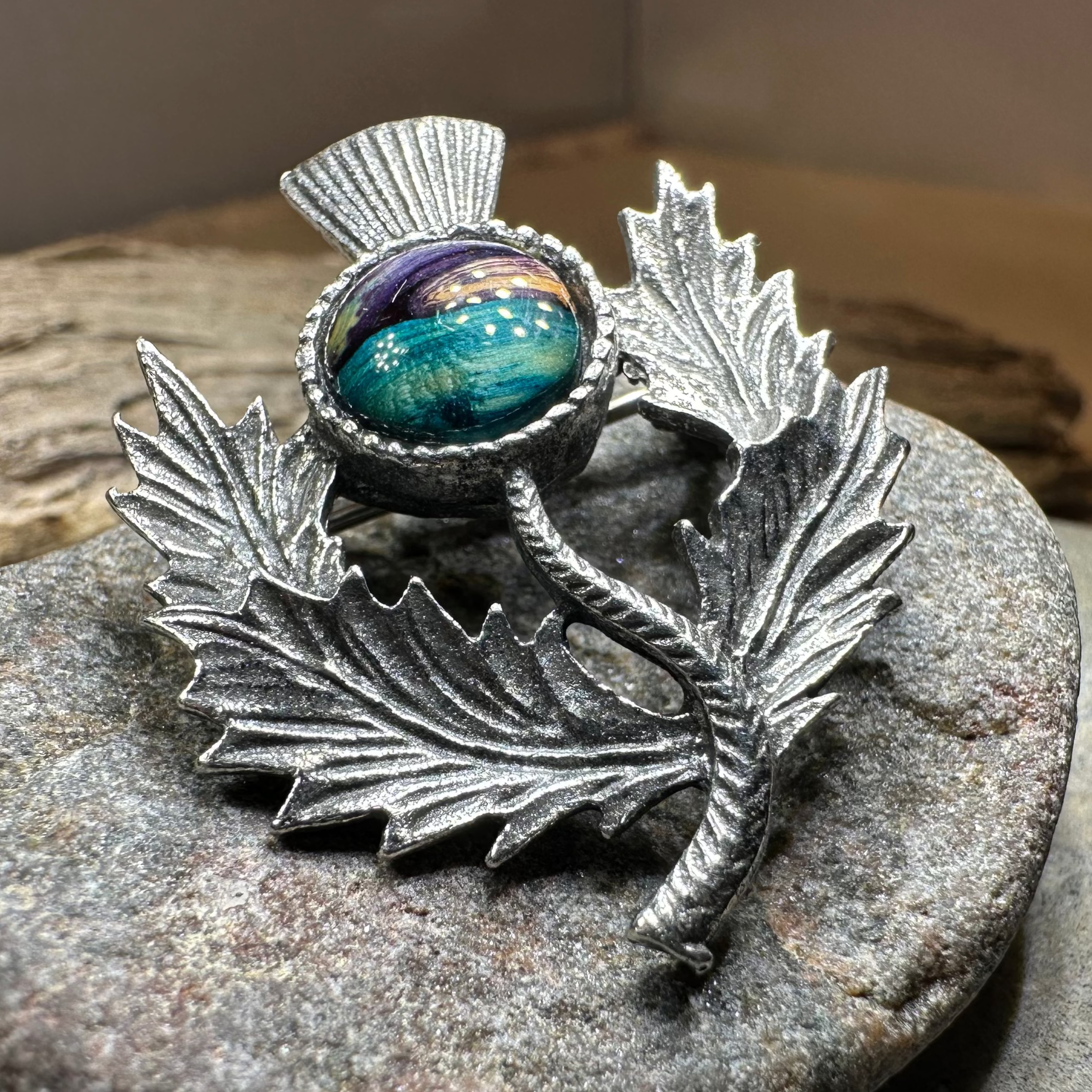 Pewter Heathergems Thistle Brooch - Handmade in Scotland