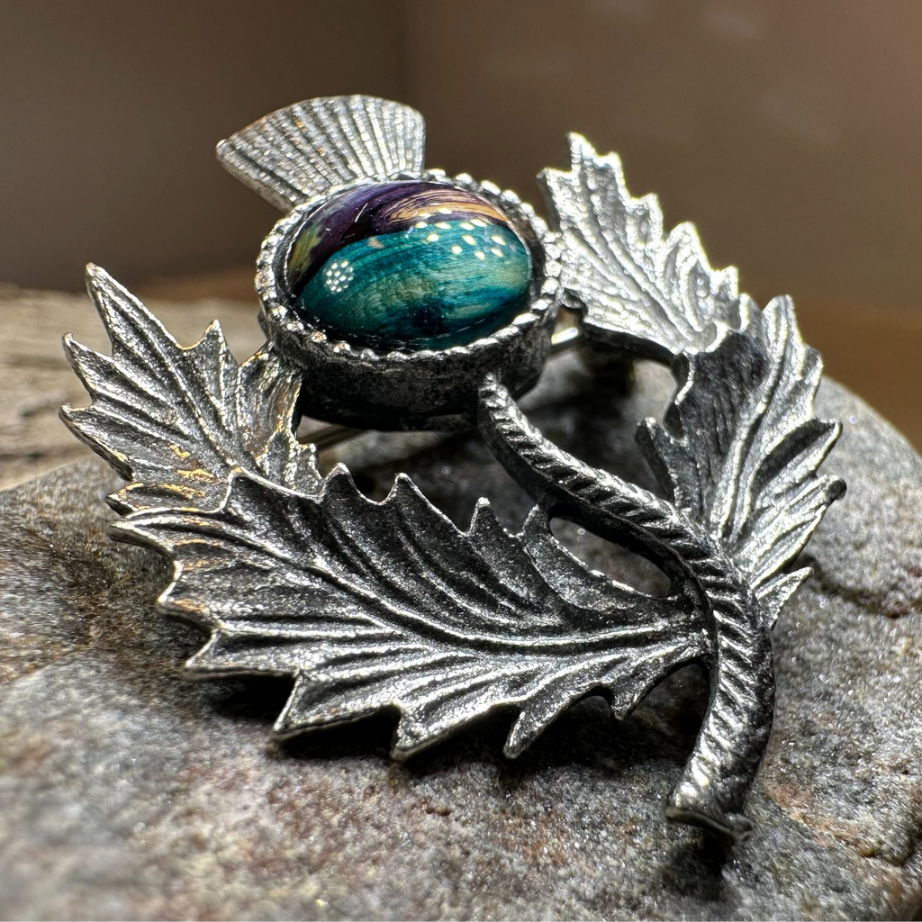 Pewter Heathergems Thistle Brooch - Handmade in Scotland