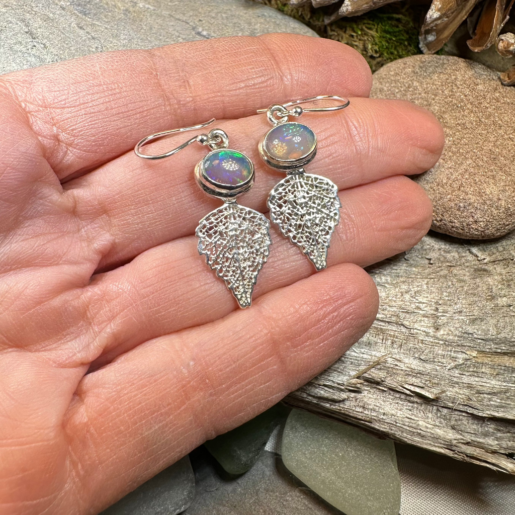 Celtic Leaf Opal Earrings