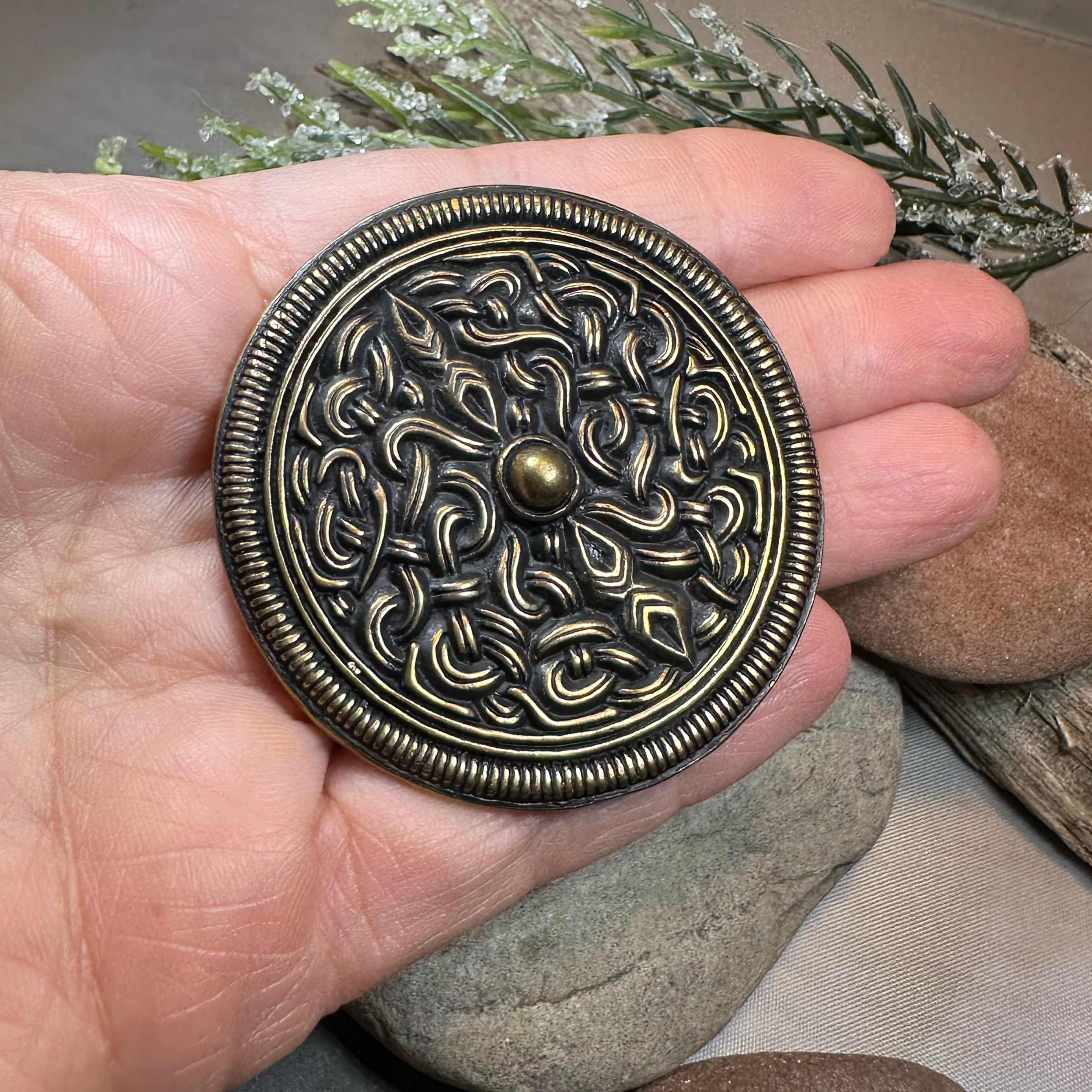 Large Sutton Hoo Celtic Brooch - Bronze Historical Reproduction Pin