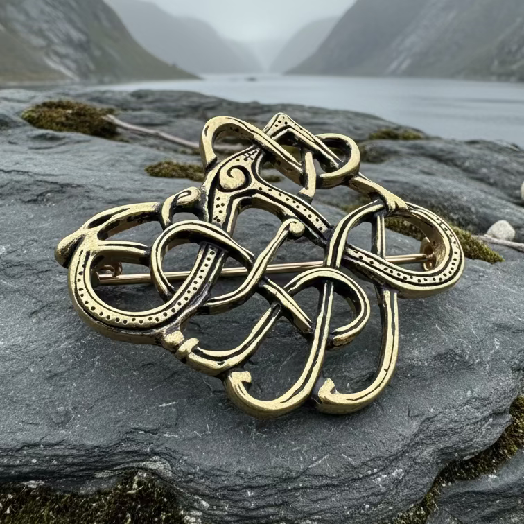 Large Trollaskogur Celtic Viking Brooch - Bronze Historical Reproduction Pin