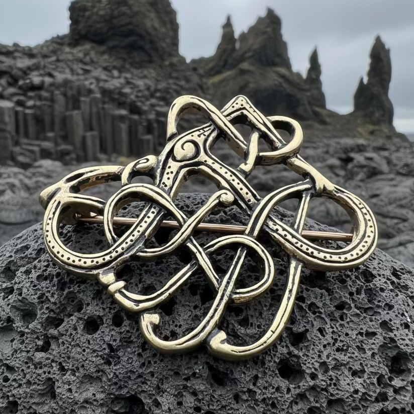 Large Trollaskogur Celtic Viking Brooch - Bronze Historical Reproduction Pin