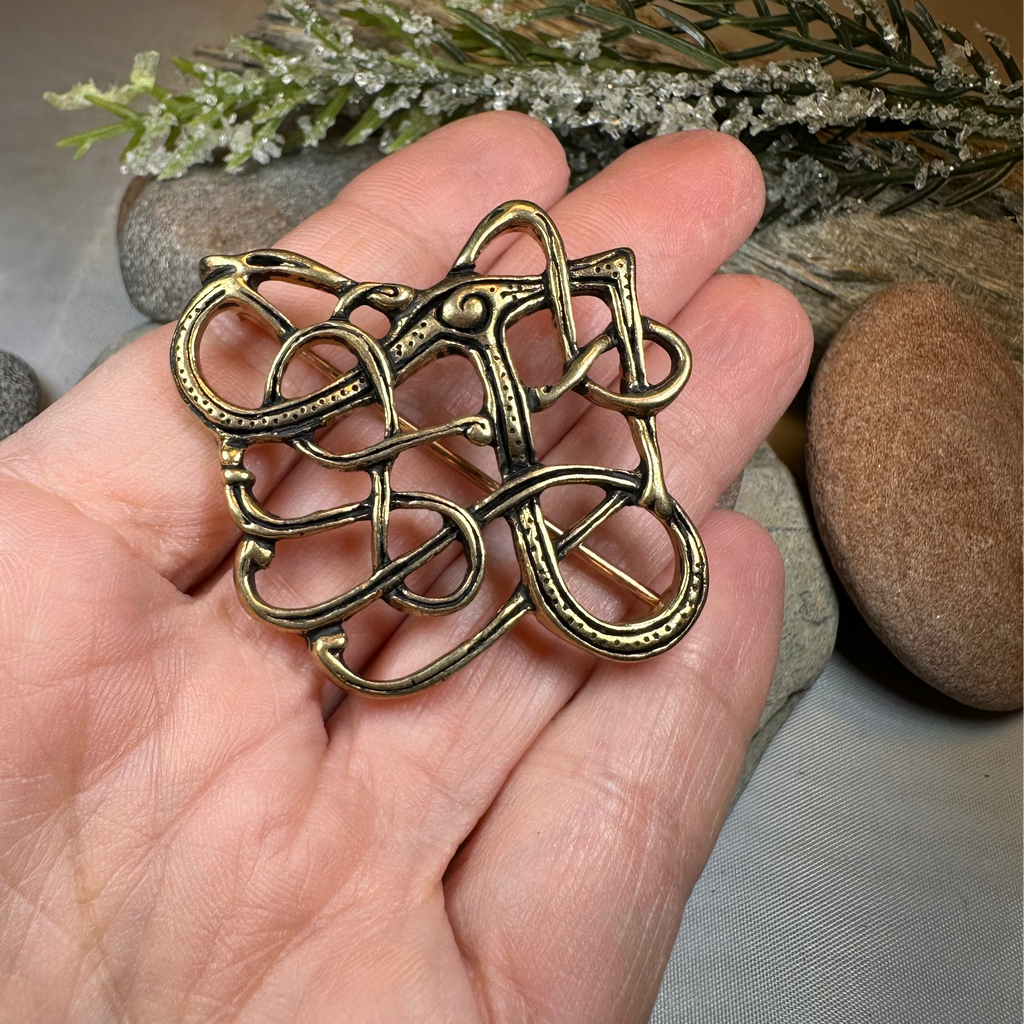 Large Trollaskogur Celtic Viking Brooch - Bronze Historical Reproduction Pin