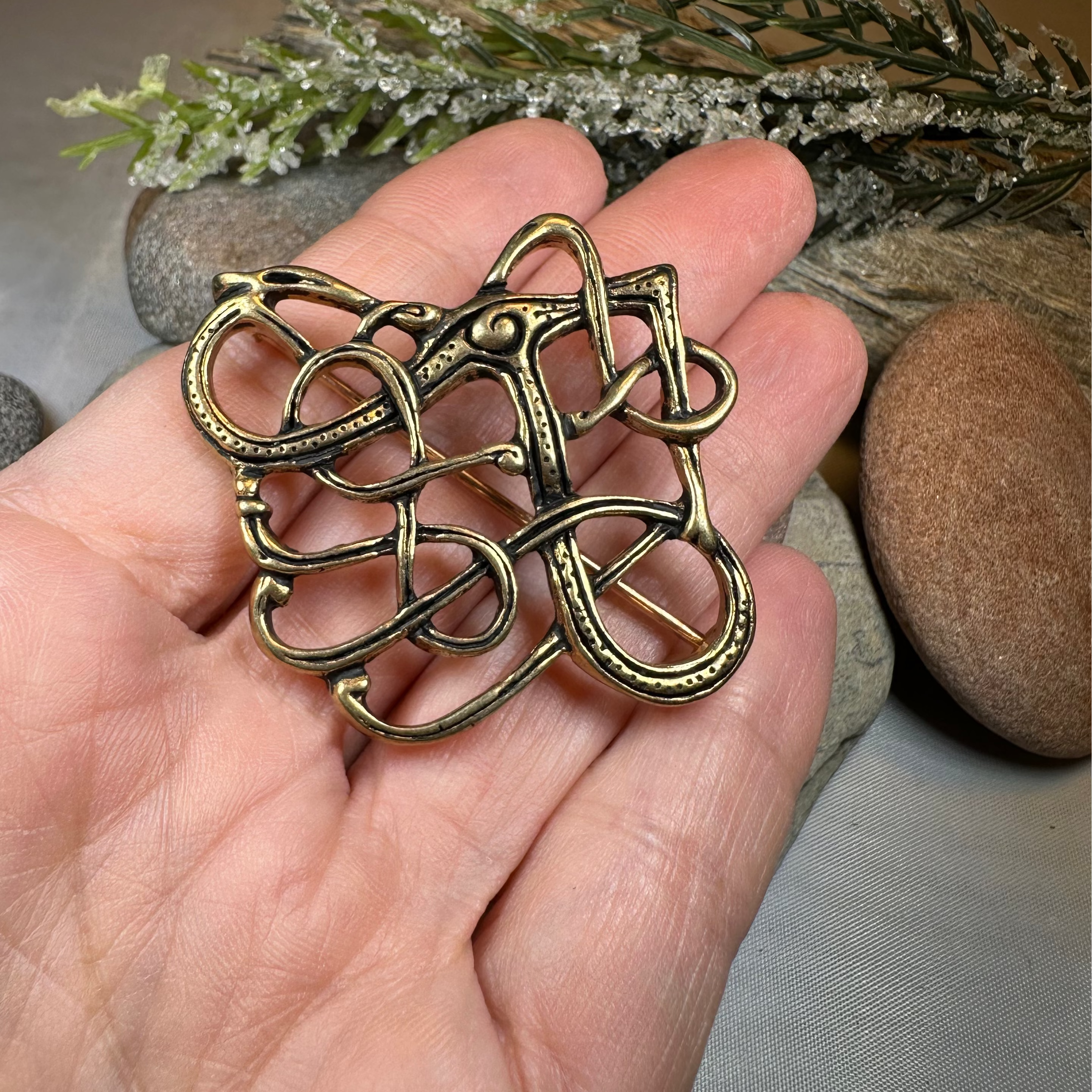 Large Trollaskogur Celtic Viking Brooch - Bronze Historical Reproduction Pin
