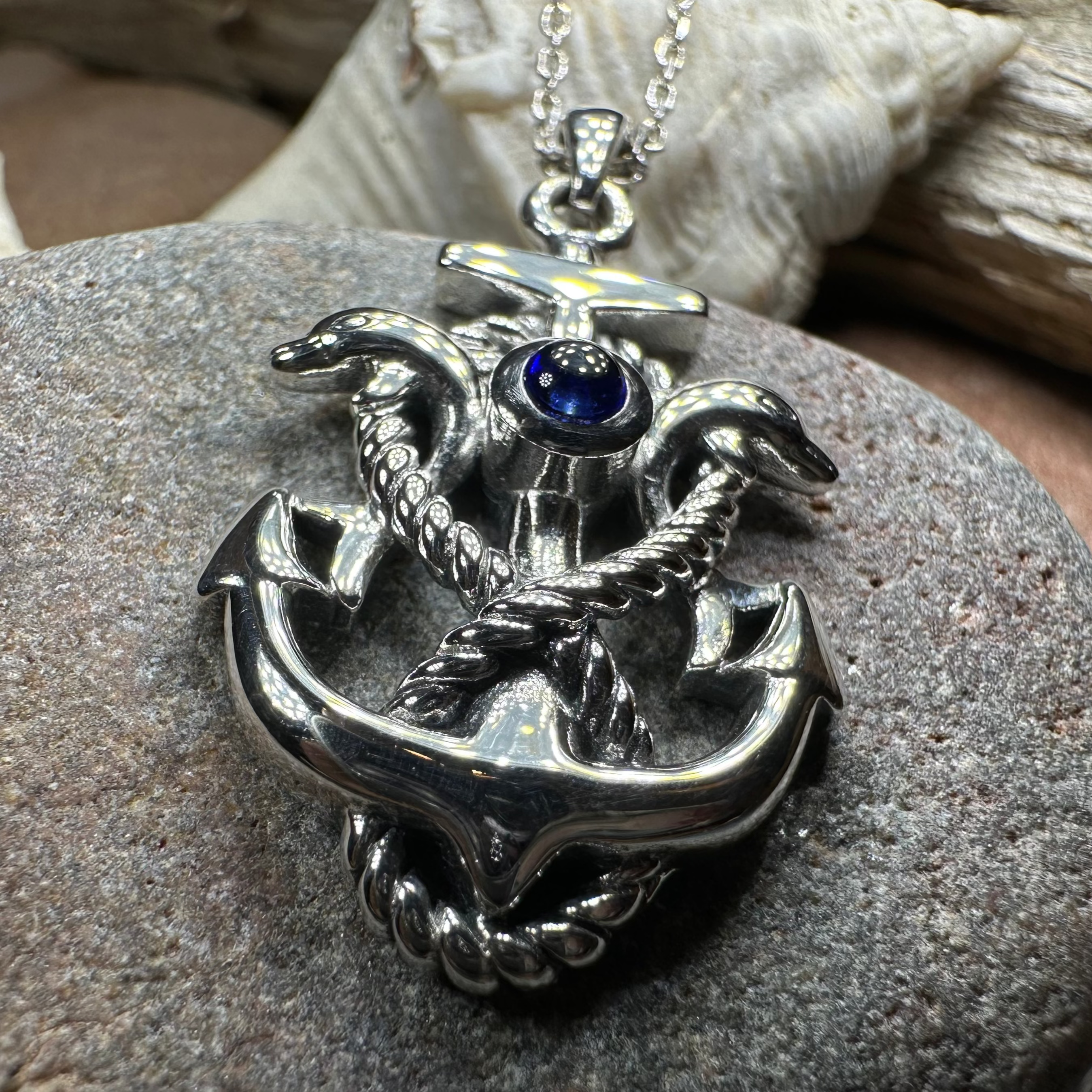 Dolphin Anchor Necklace in Sterling Silver
