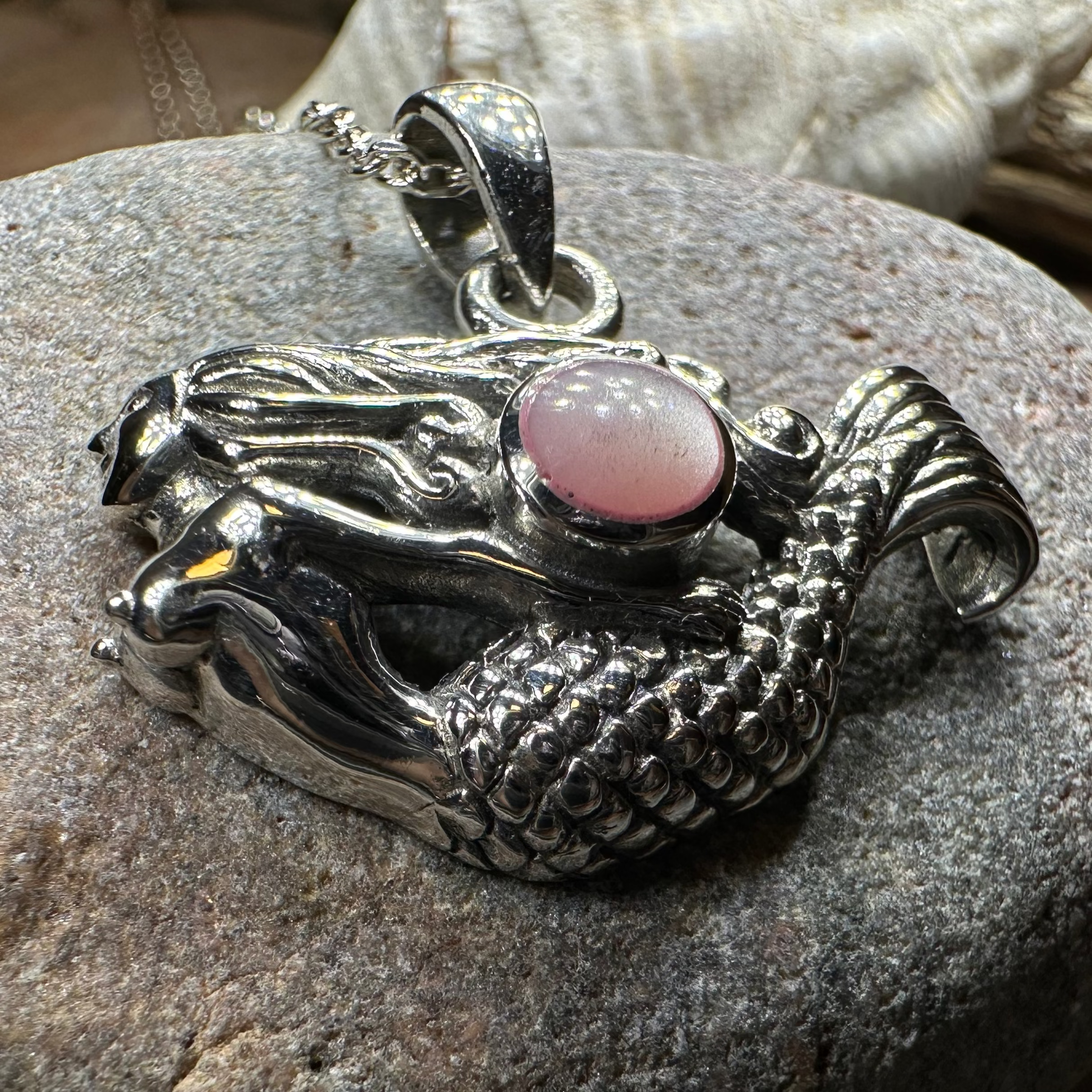 Free Spirit Mermaid Necklace with Pink Seashell Inlay