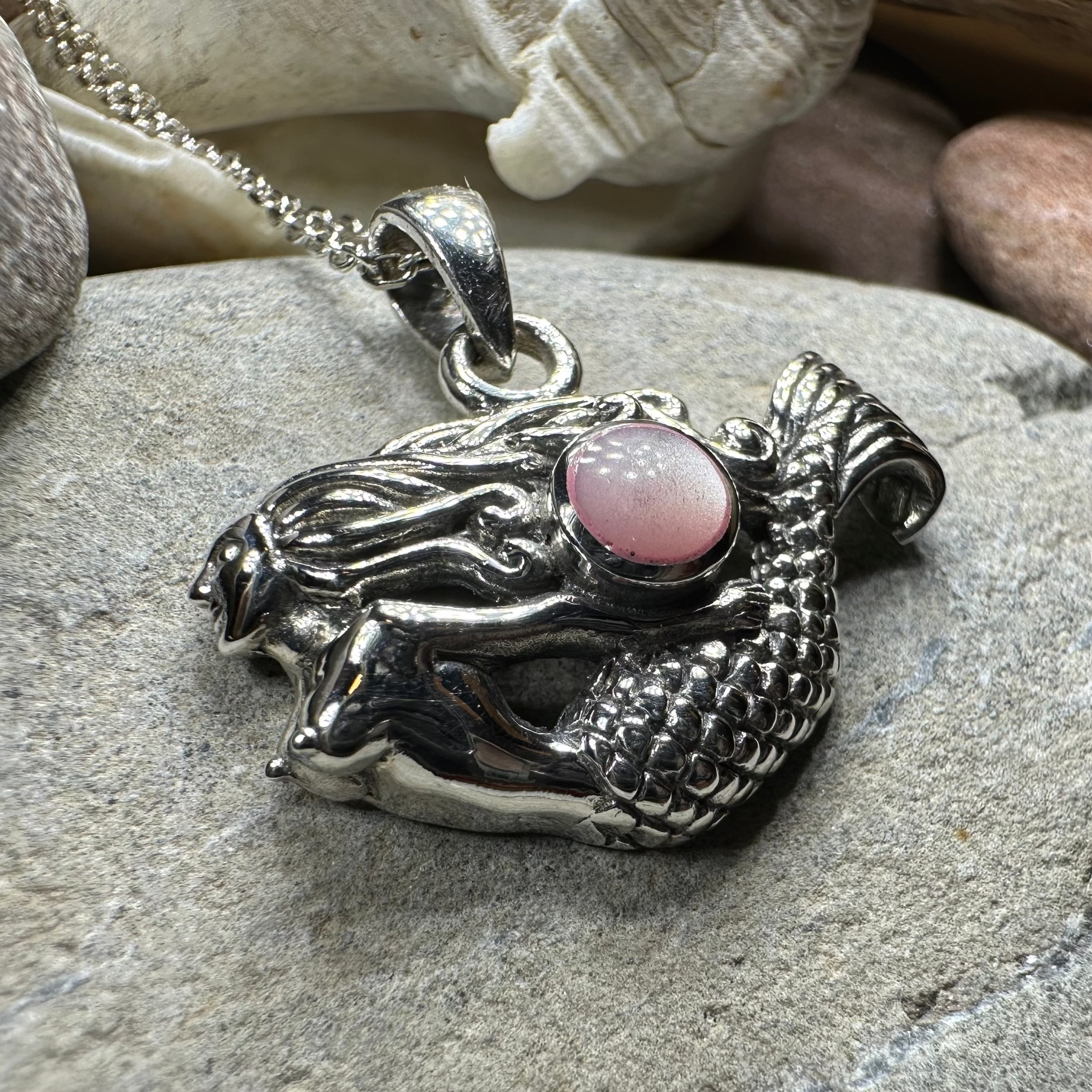 Free Spirit Mermaid Necklace with Pink Seashell Inlay