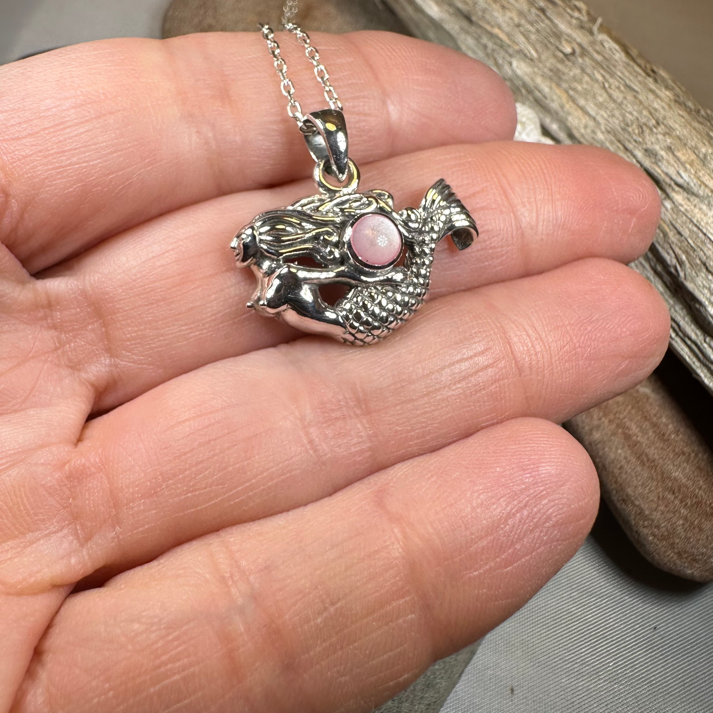 Free Spirit Mermaid Necklace with Pink Seashell Inlay