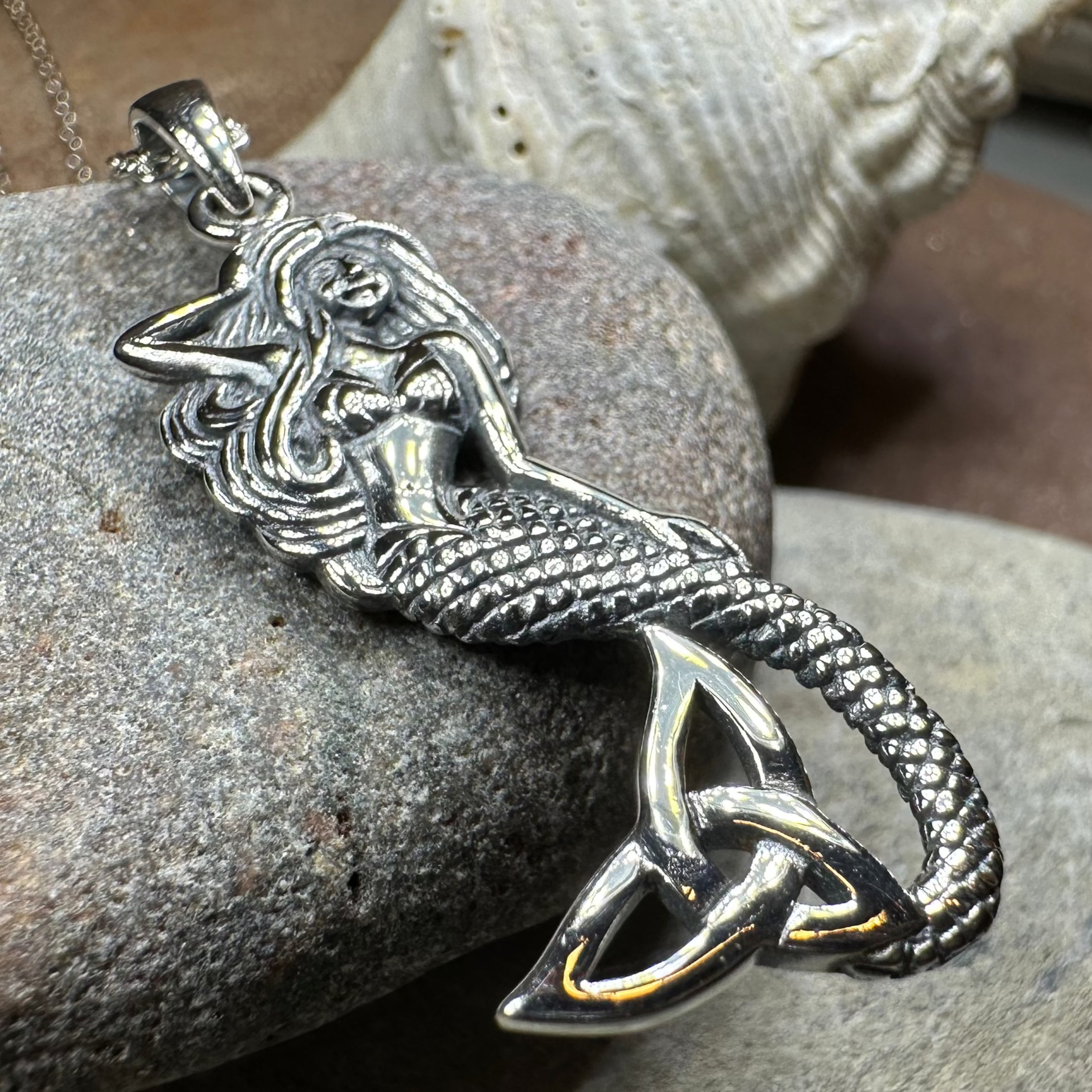 Celtic Trinity Knot Mermaid Necklace in Sterling Silver