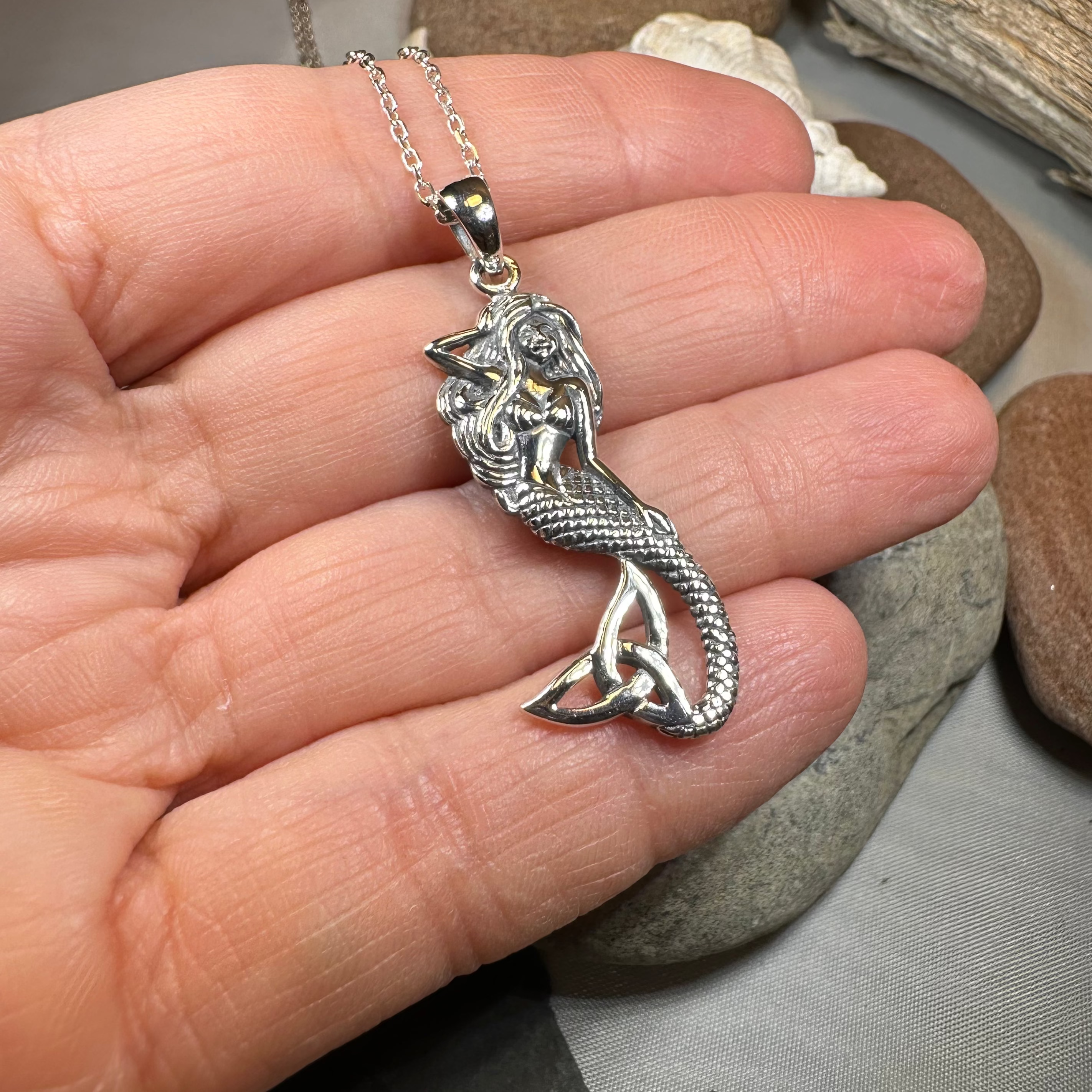 Celtic Trinity Knot Mermaid Necklace in Sterling Silver