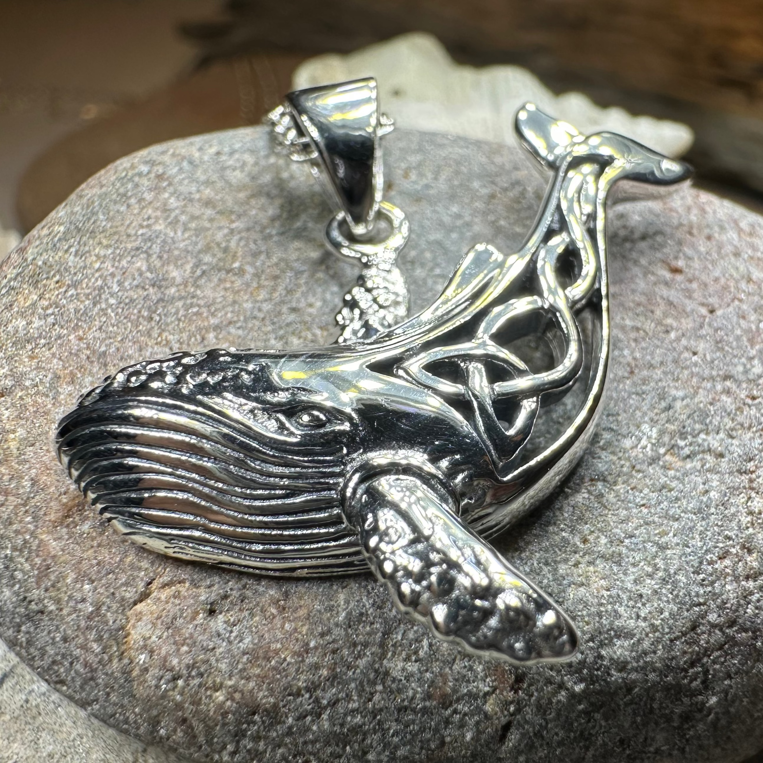 Celtic Knot Whale Necklace in Sterling Silver
