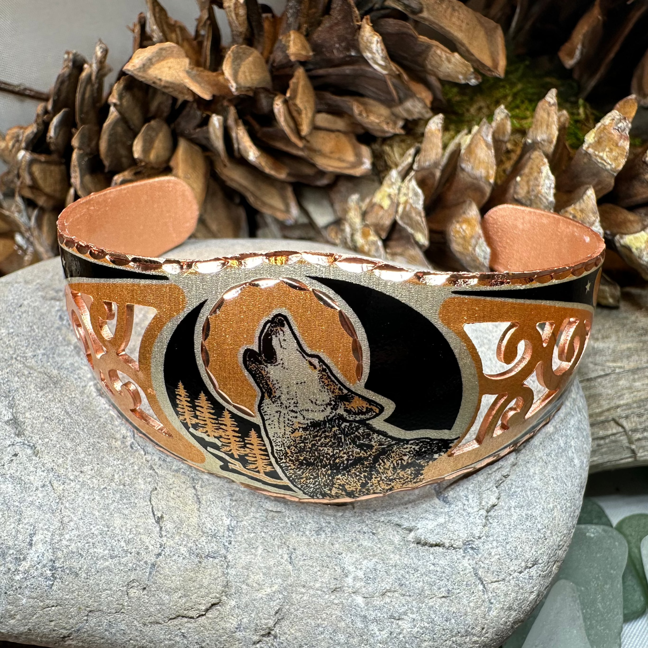 Wolf Spirit Copper Cuff Bracelet