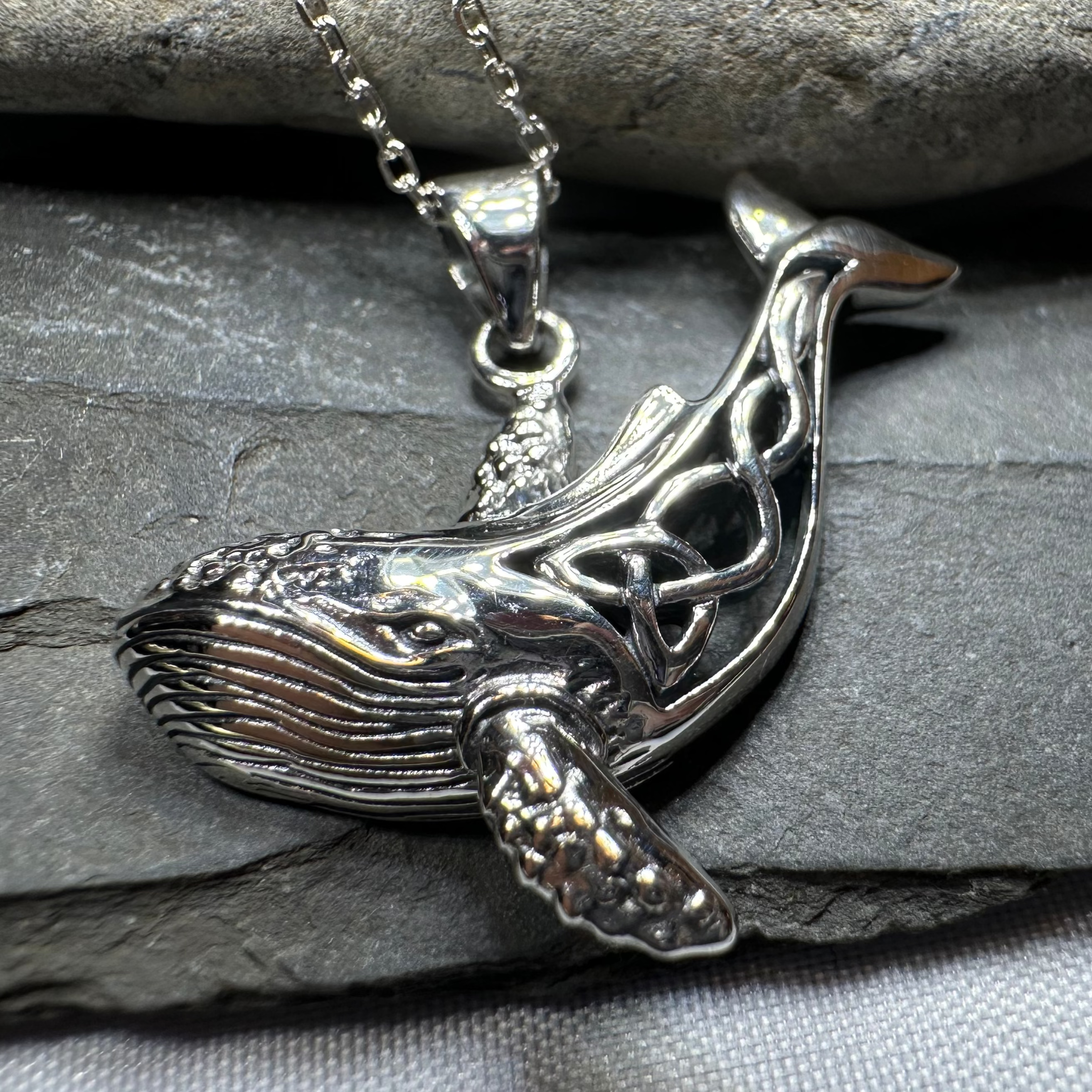 Celtic Knot Whale Necklace in Sterling Silver