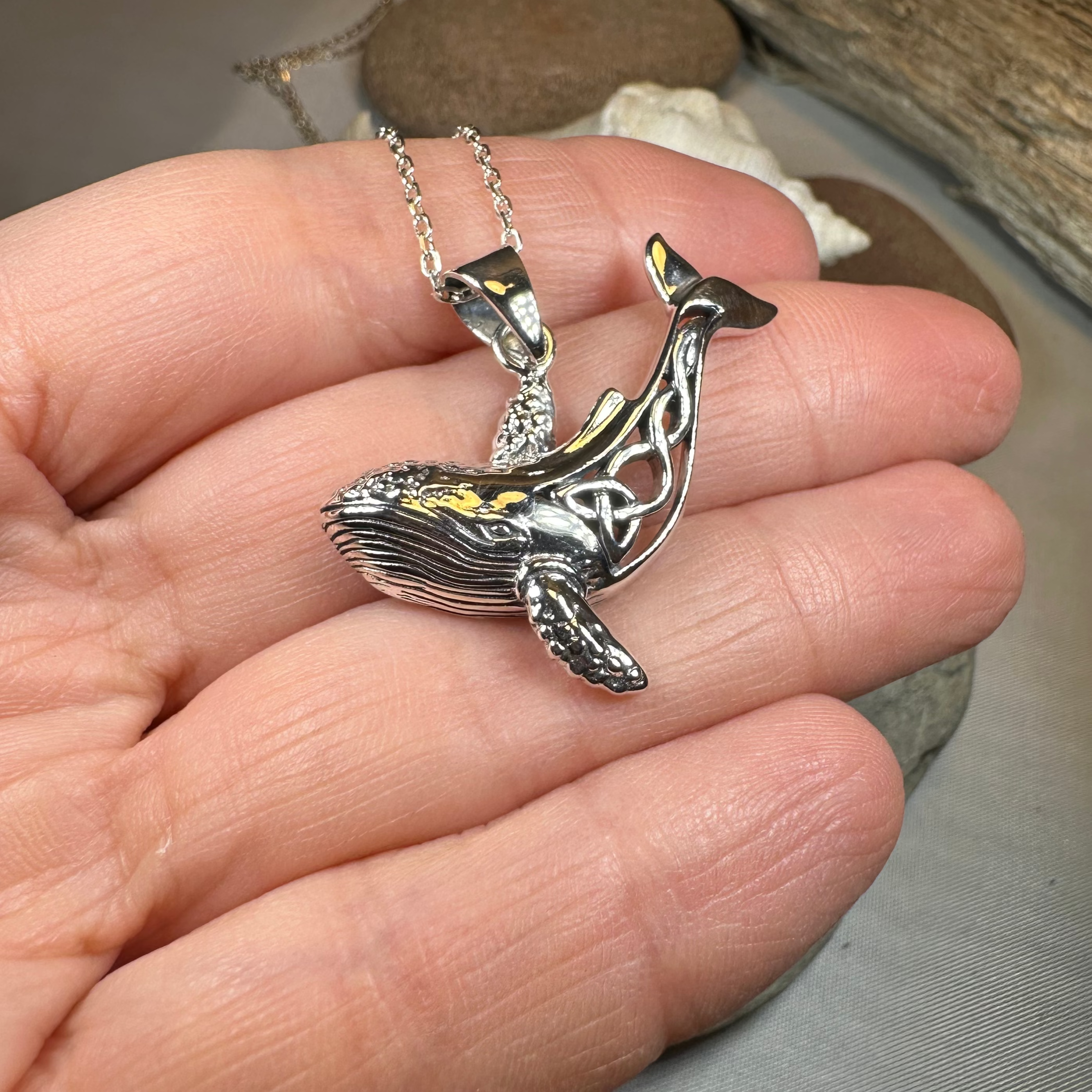 Celtic Knot Whale Necklace in Sterling Silver