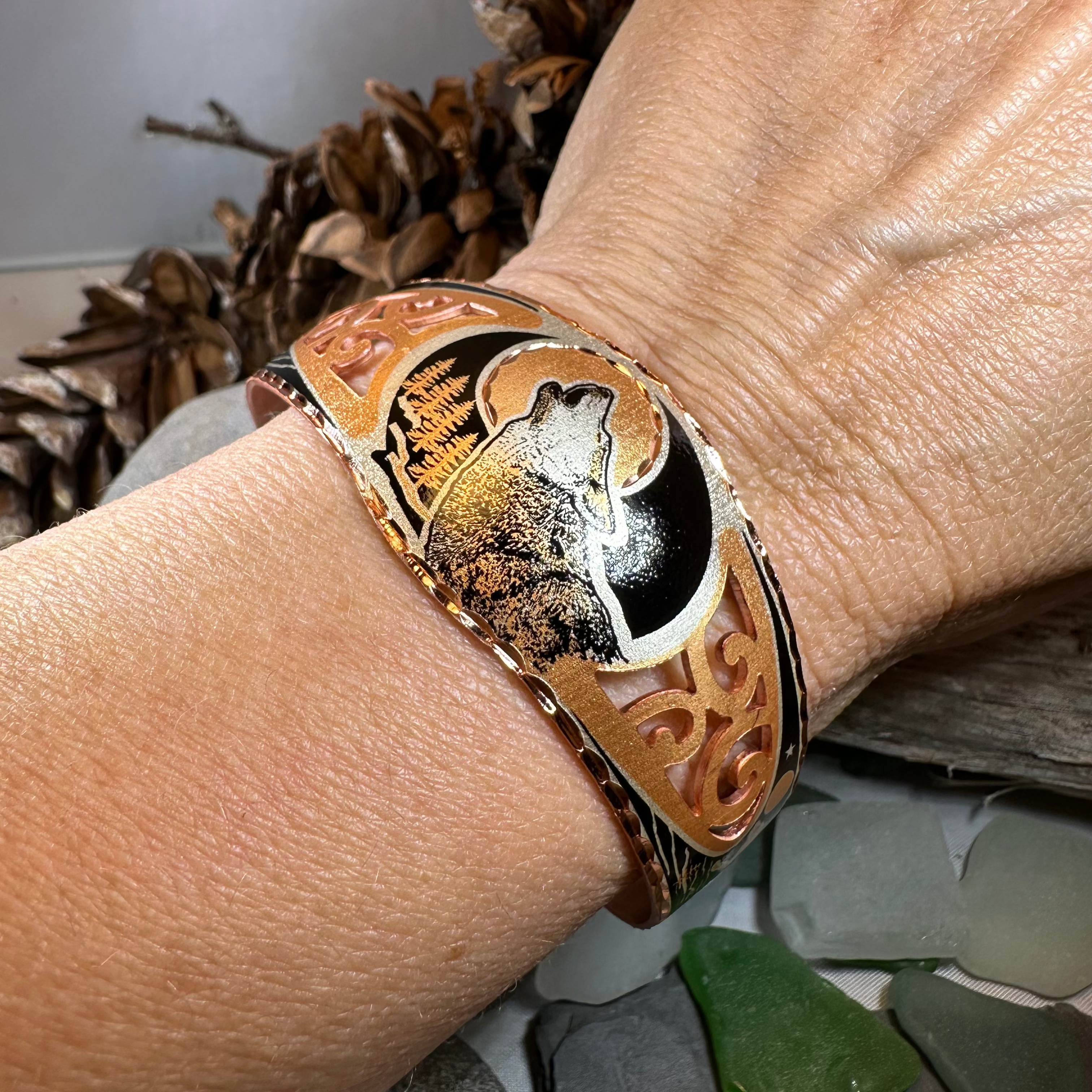 Wolf Spirit Copper Cuff Bracelet