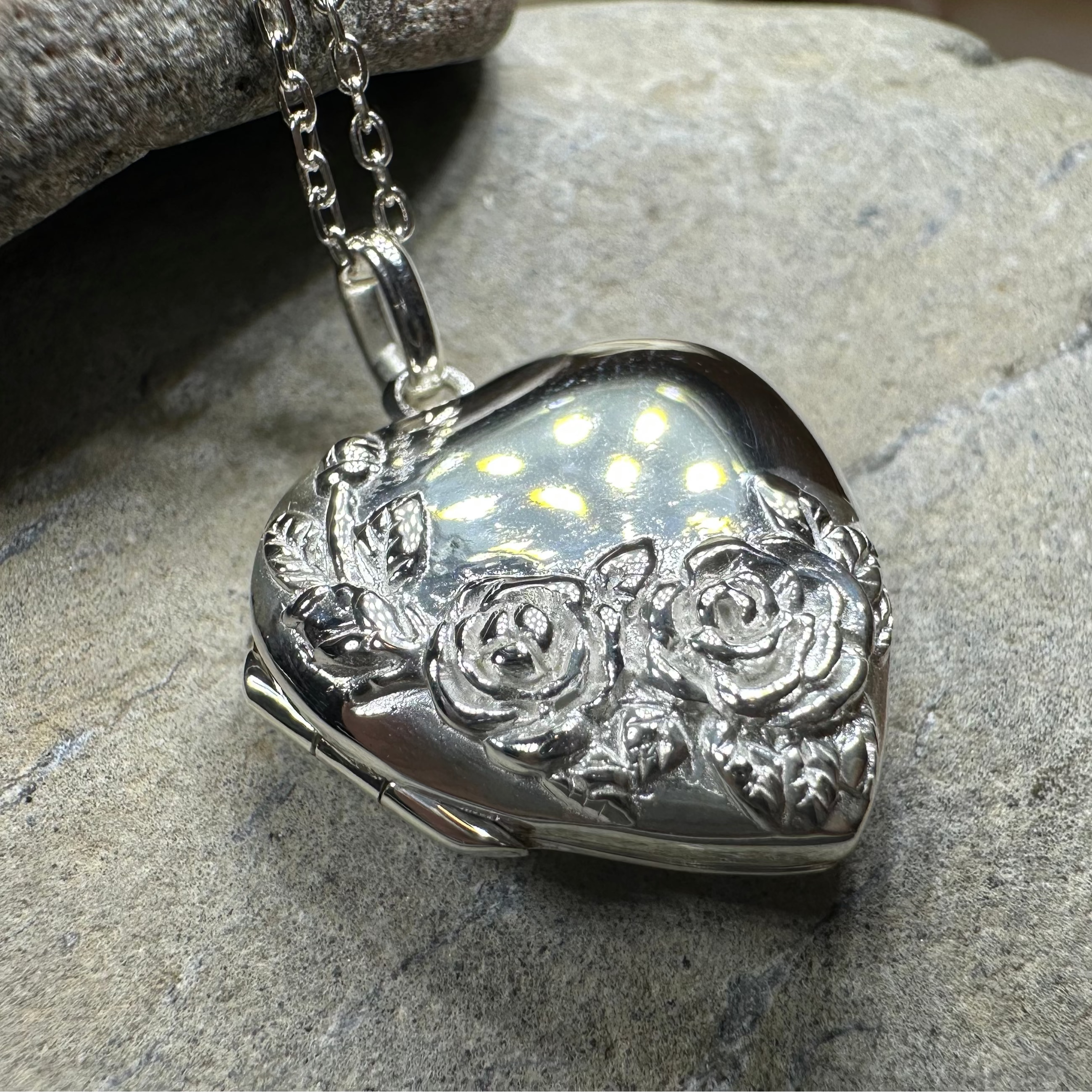 Rose Bouquet Locket Necklace in Sterling Silver