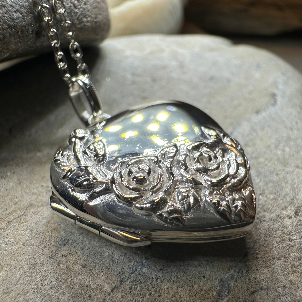 Rose Bouquet Locket Necklace in Sterling Silver