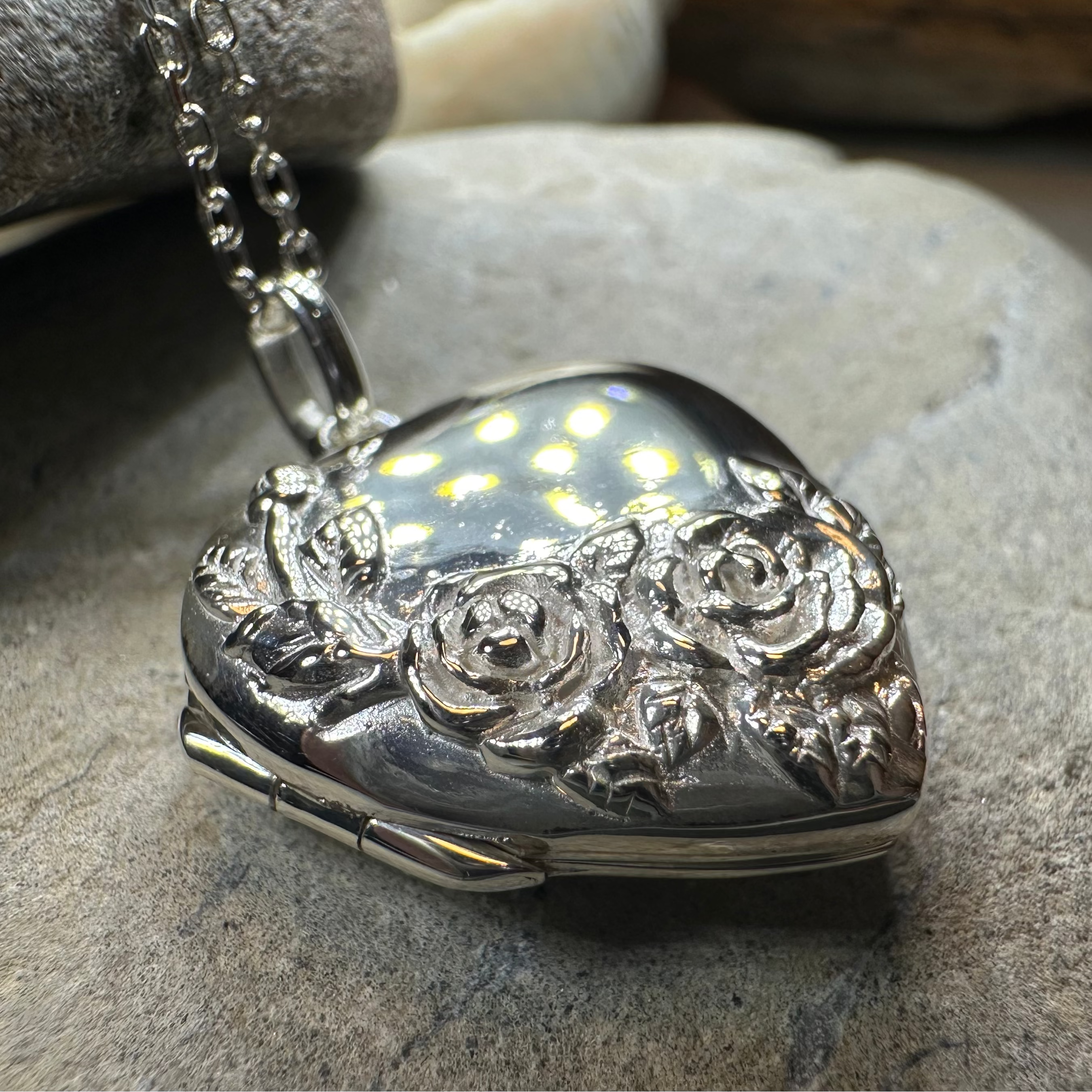 Rose Bouquet Locket Necklace in Sterling Silver
