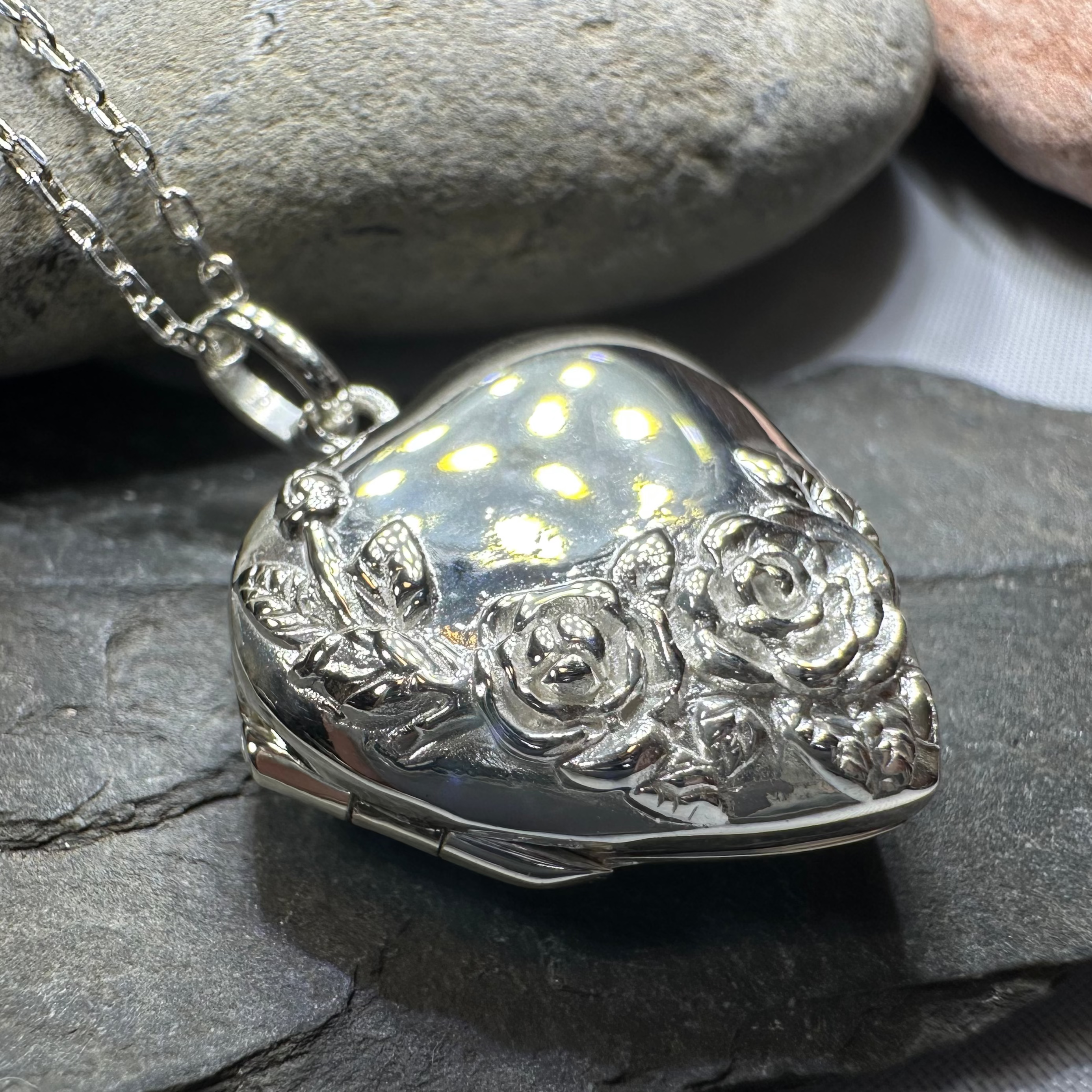Rose Bouquet Locket Necklace in Sterling Silver