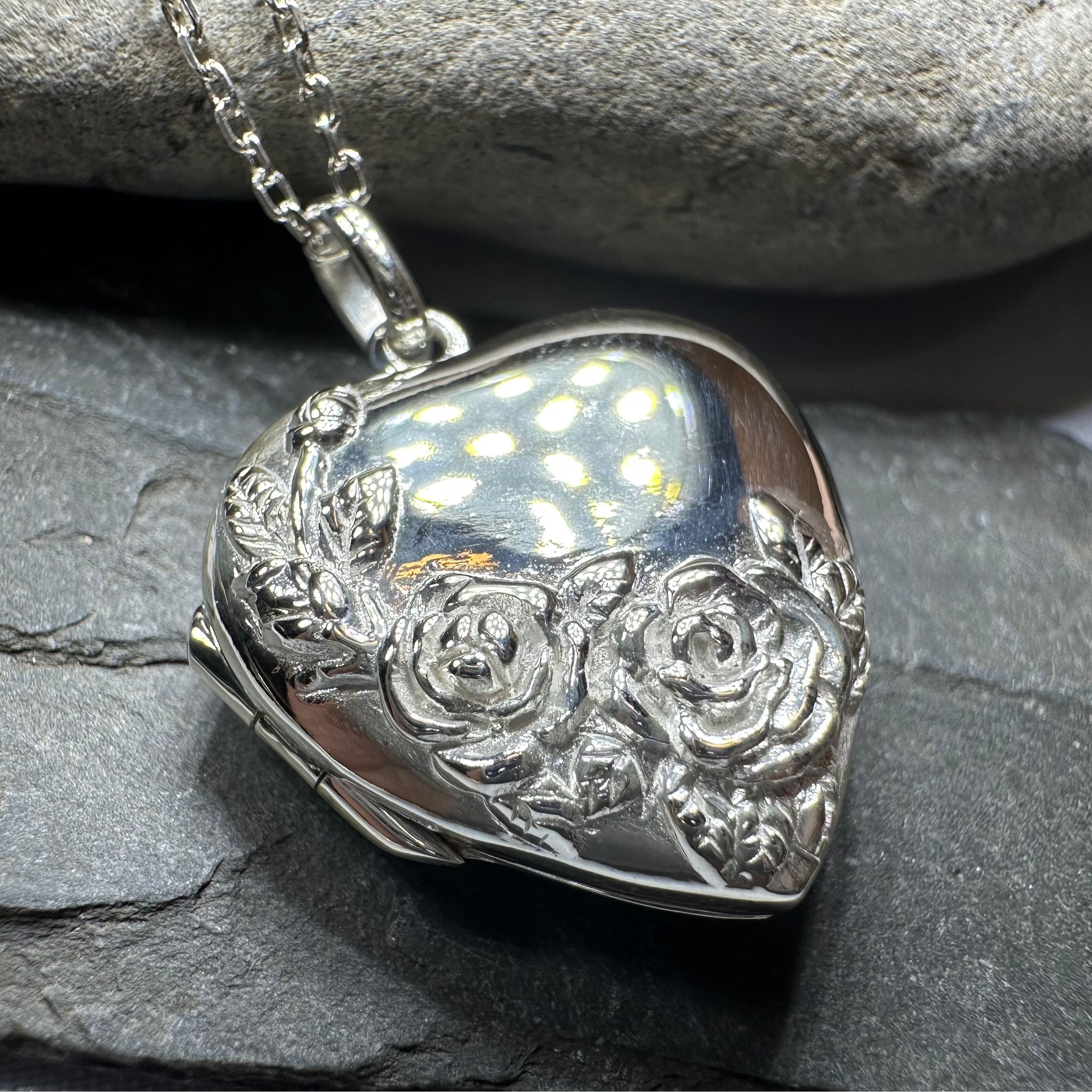Rose Bouquet Locket Necklace in Sterling Silver
