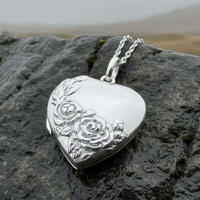 Rose Bouquet Locket Necklace in Sterling Silver
