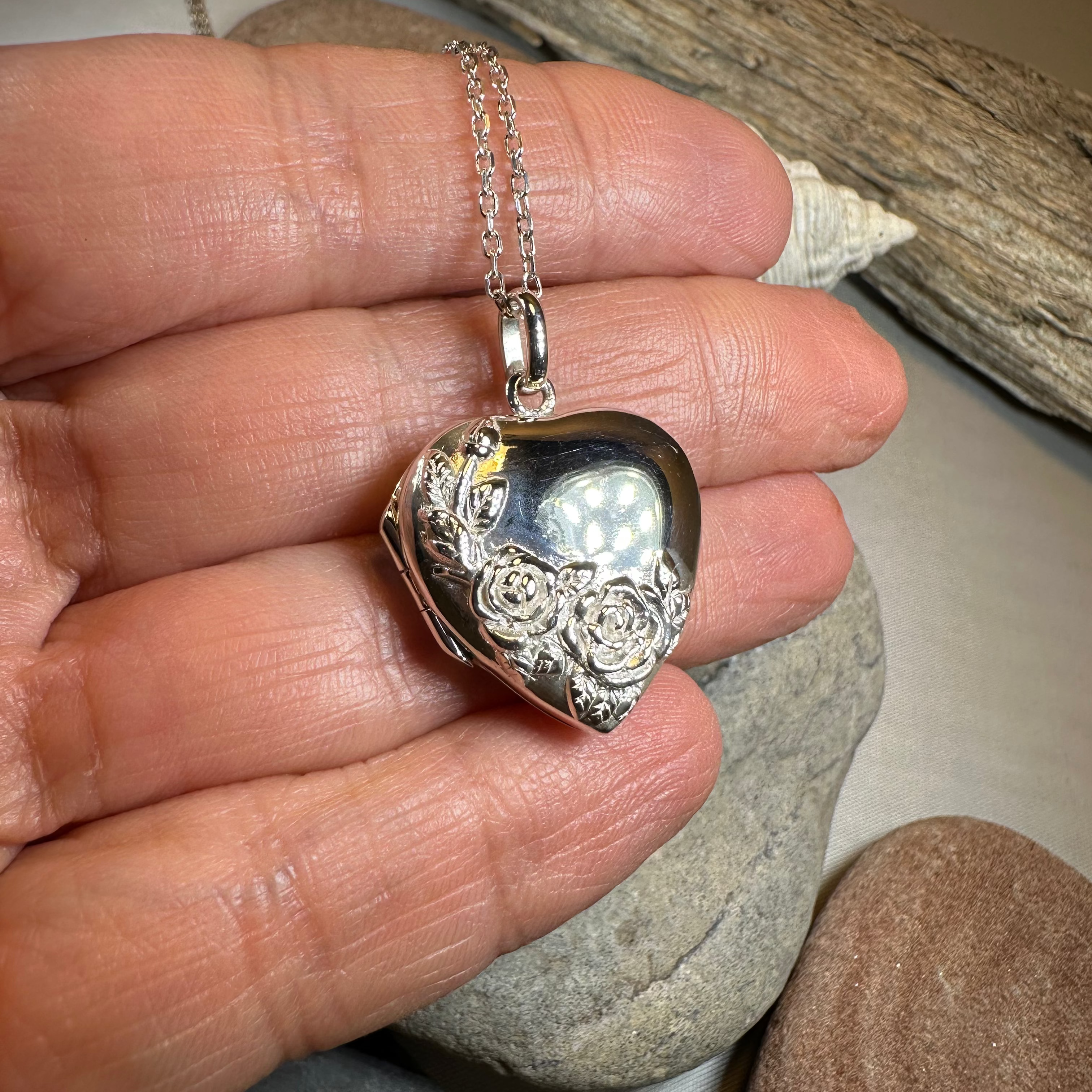 Rose Bouquet Locket Necklace in Sterling Silver
