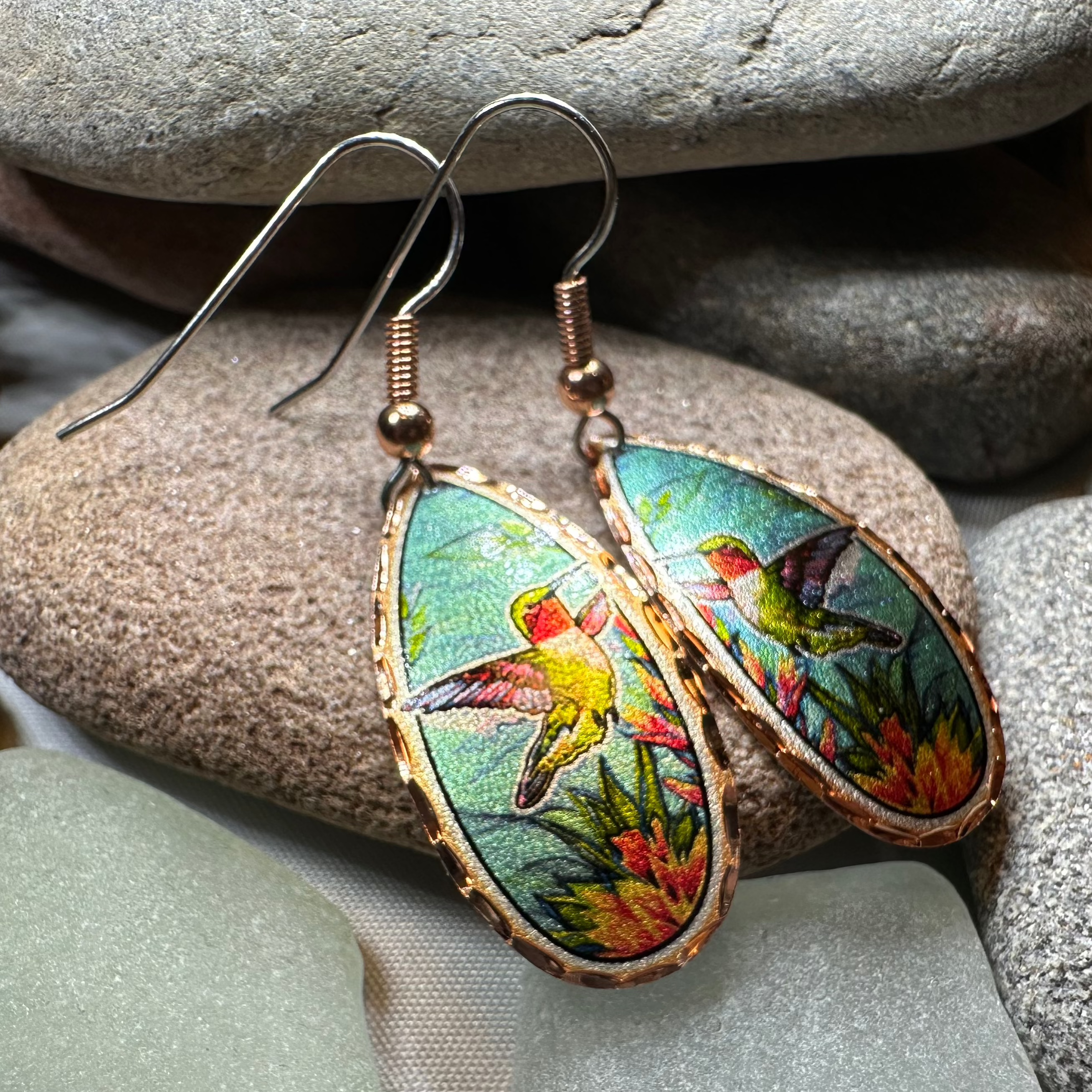 Summer Hummingbird Copper Earrings