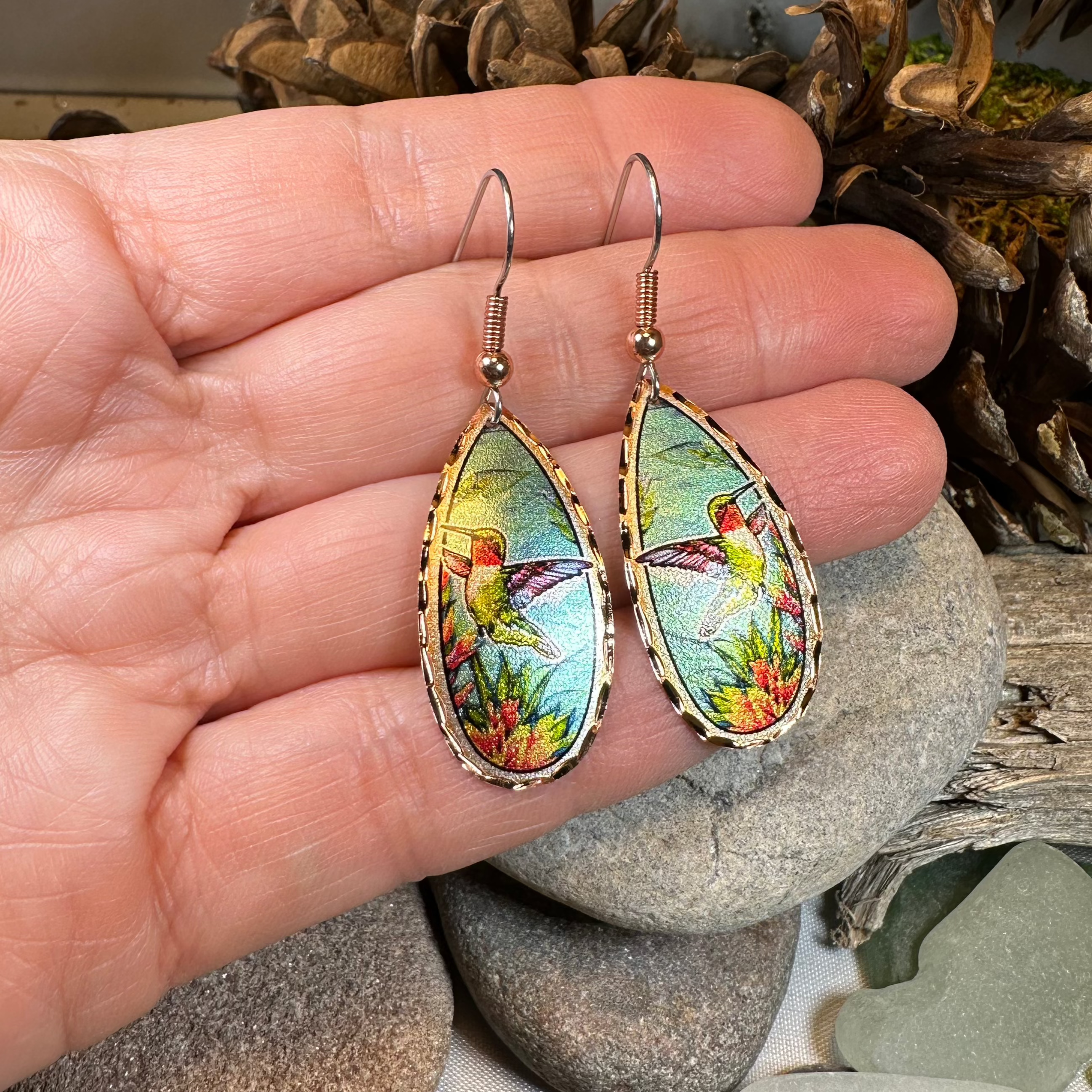 Summer Hummingbird Copper Earrings