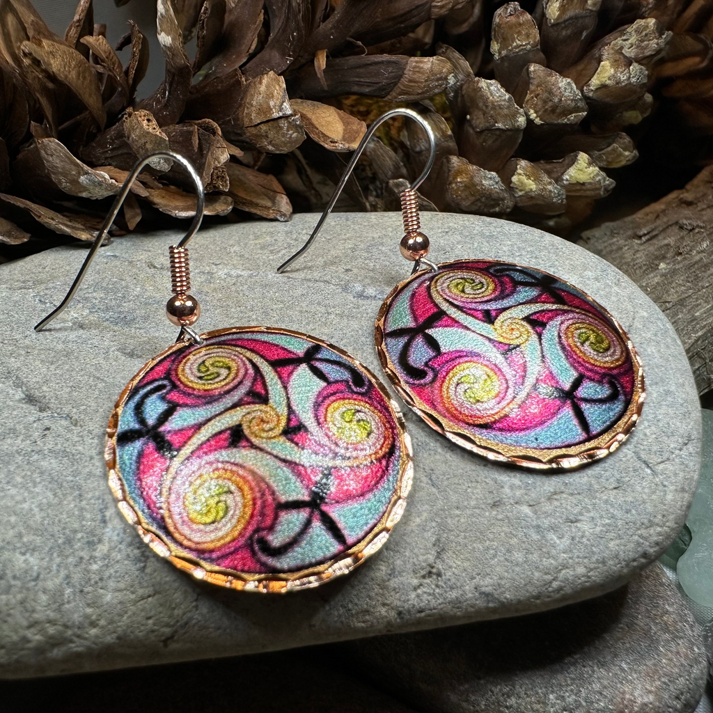 Summer Solstice Celtic Spiral Copper Earrings