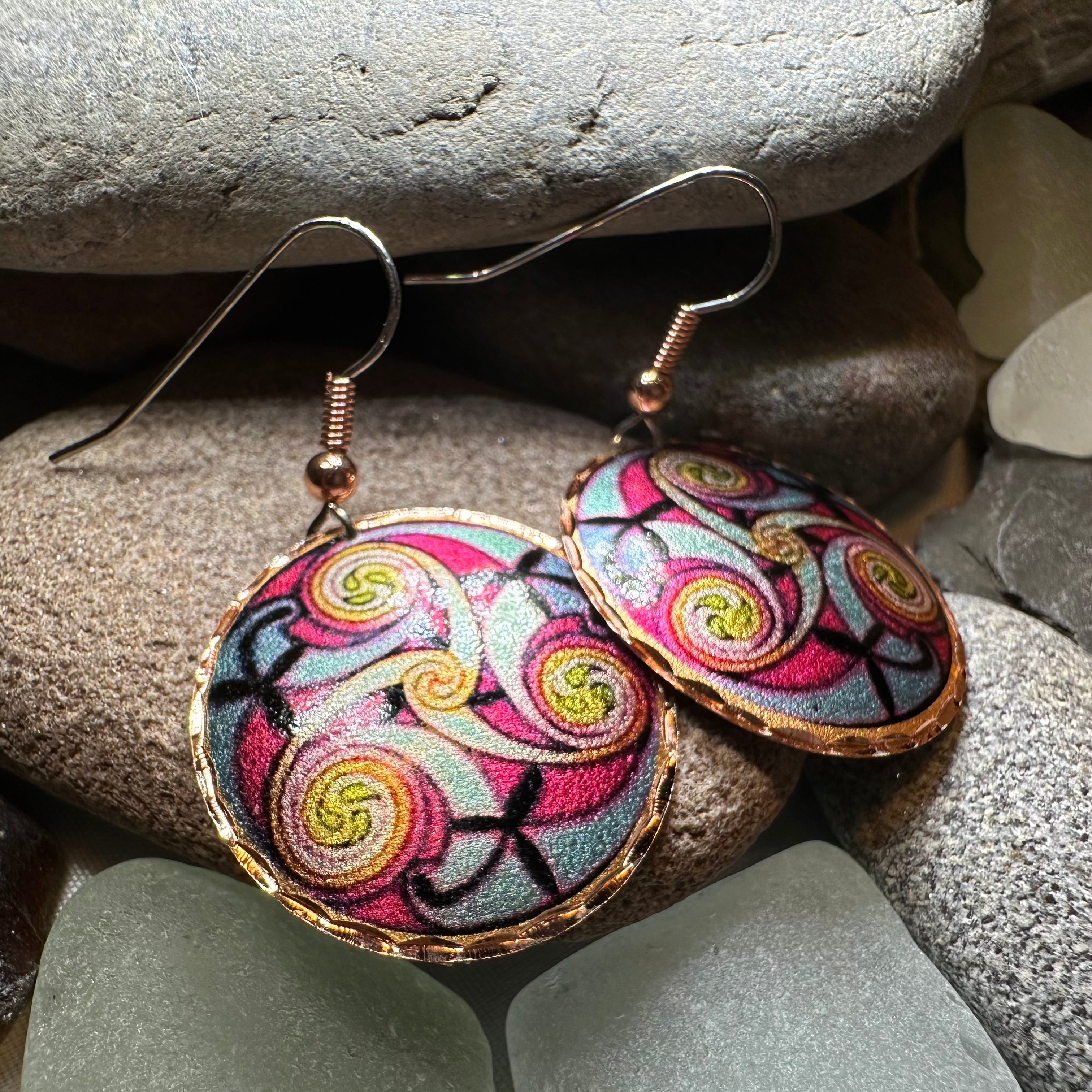 Summer Solstice Celtic Spiral Copper Earrings