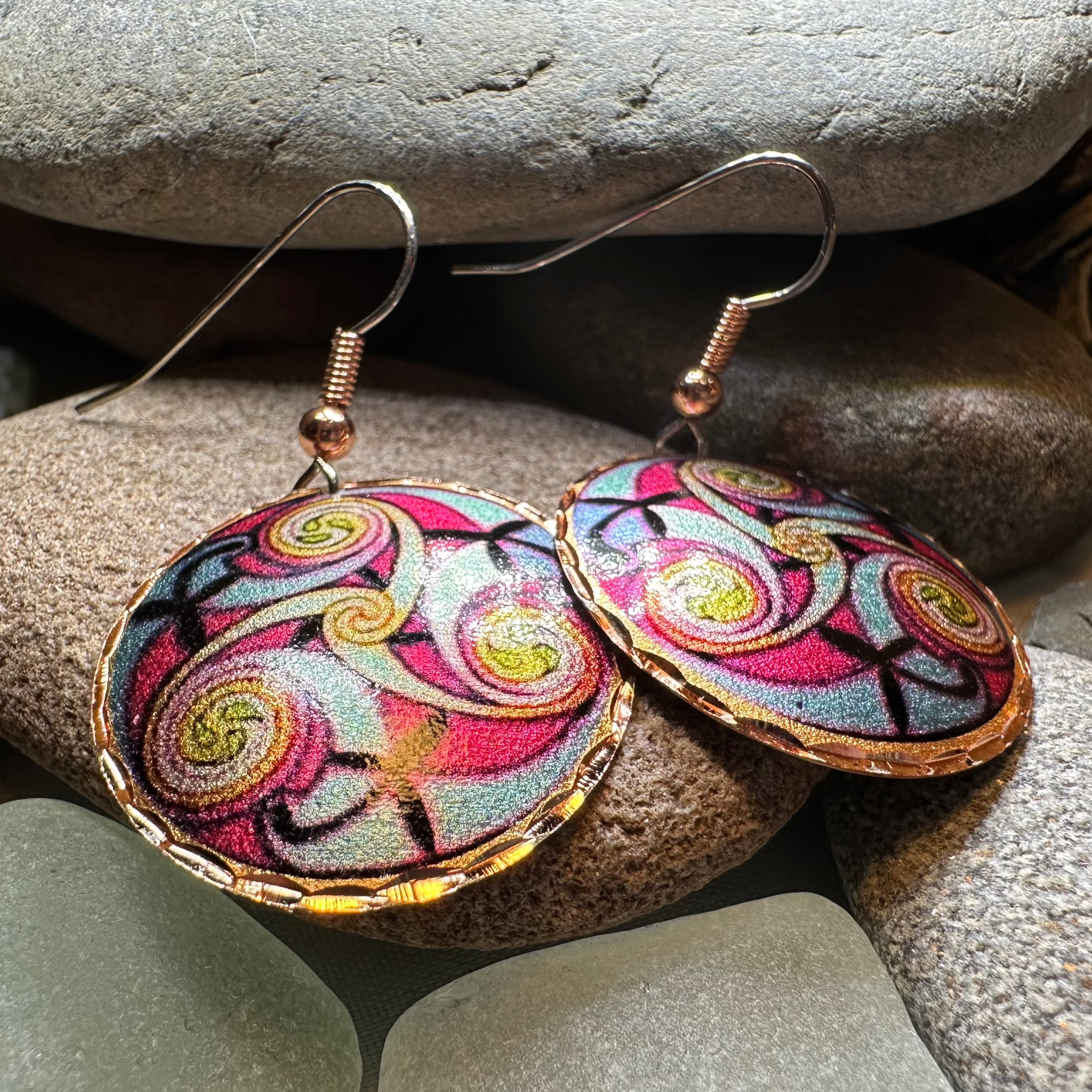 Summer Solstice Celtic Spiral Copper Earrings