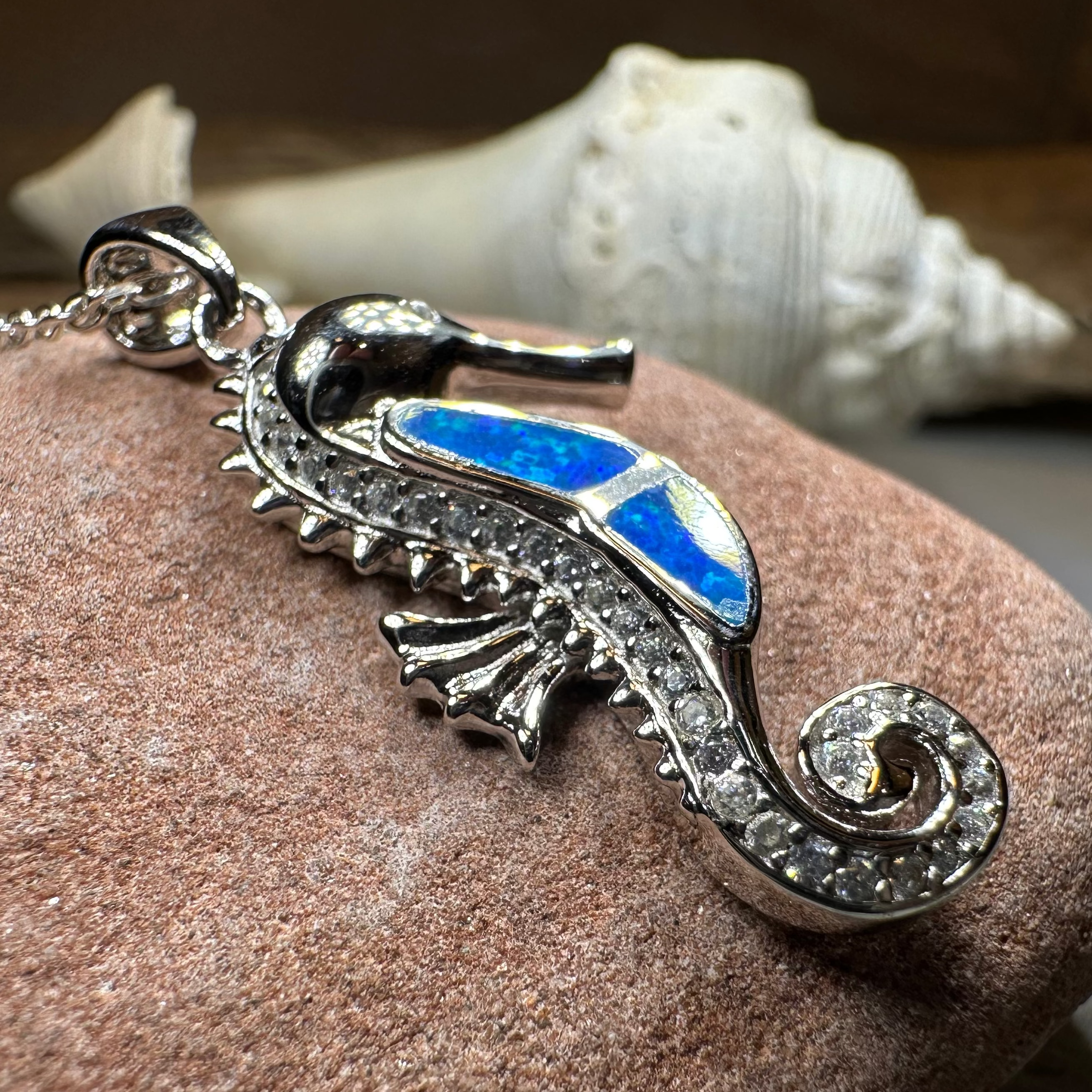 Blue Opal Seahorse Necklace