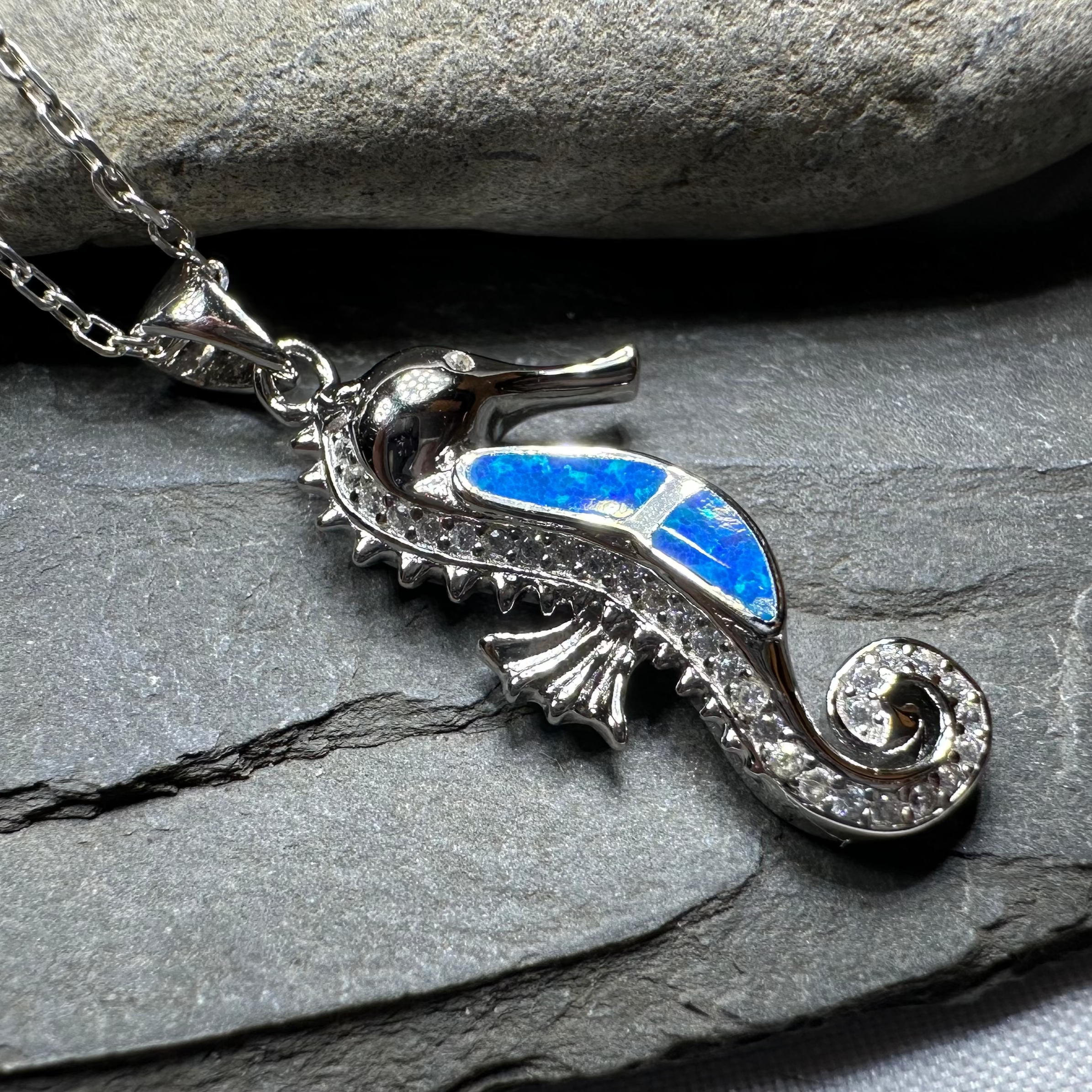 Blue Opal Seahorse Necklace