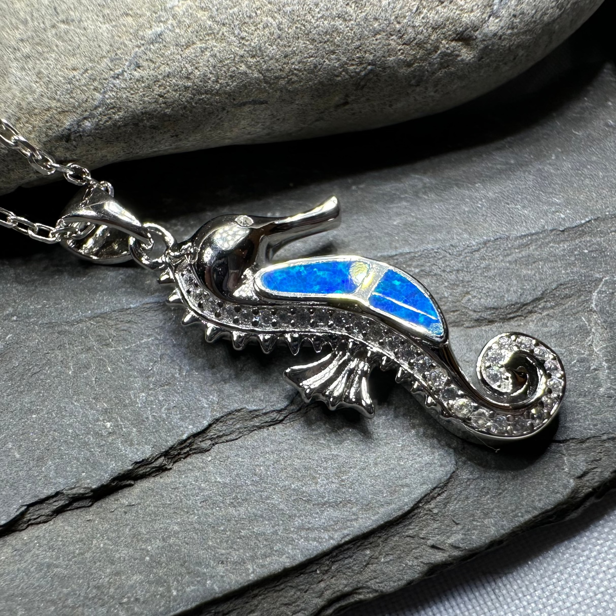 Blue Opal Seahorse Necklace