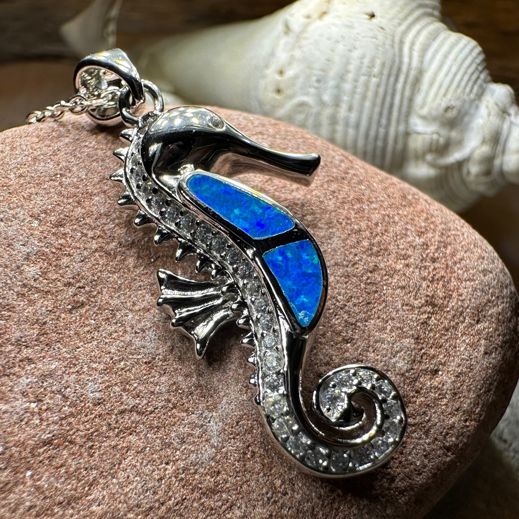Blue Opal Seahorse Necklace