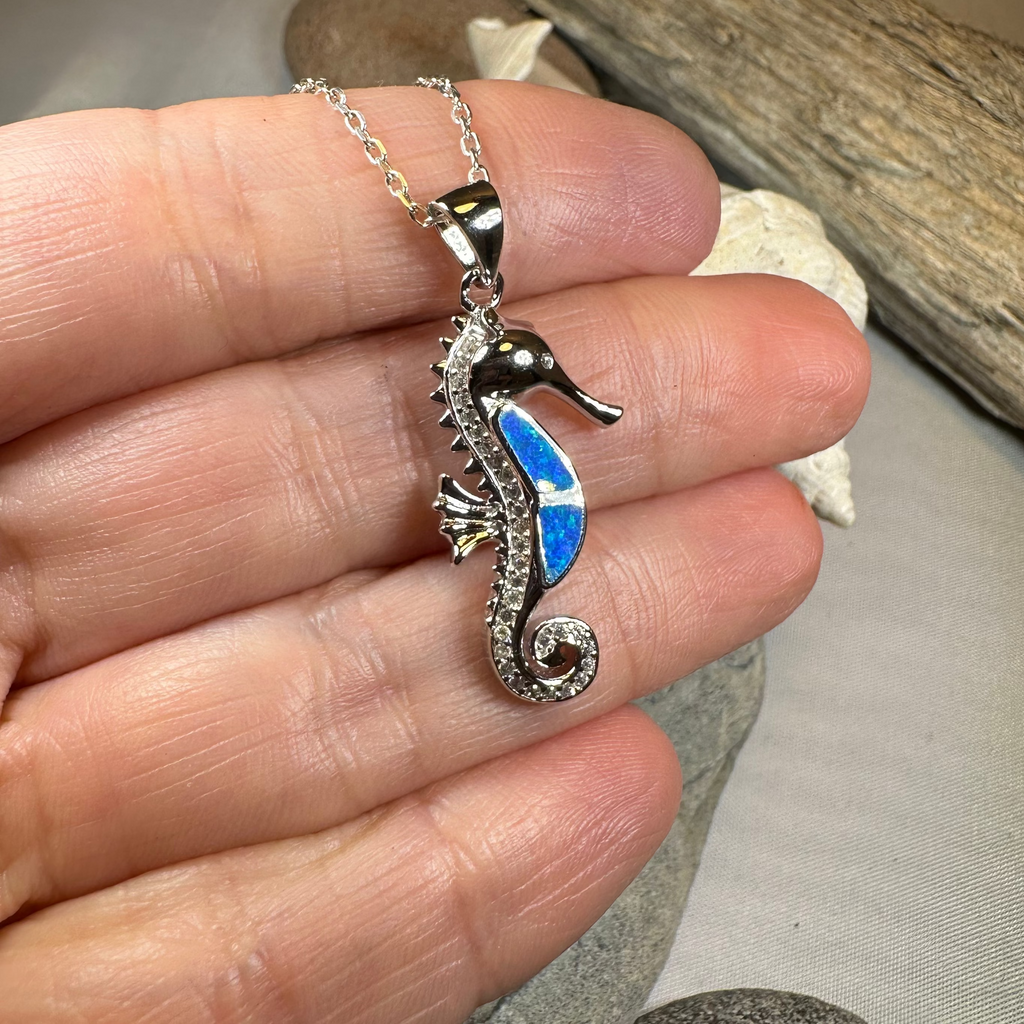 Blue Opal Seahorse Necklace
