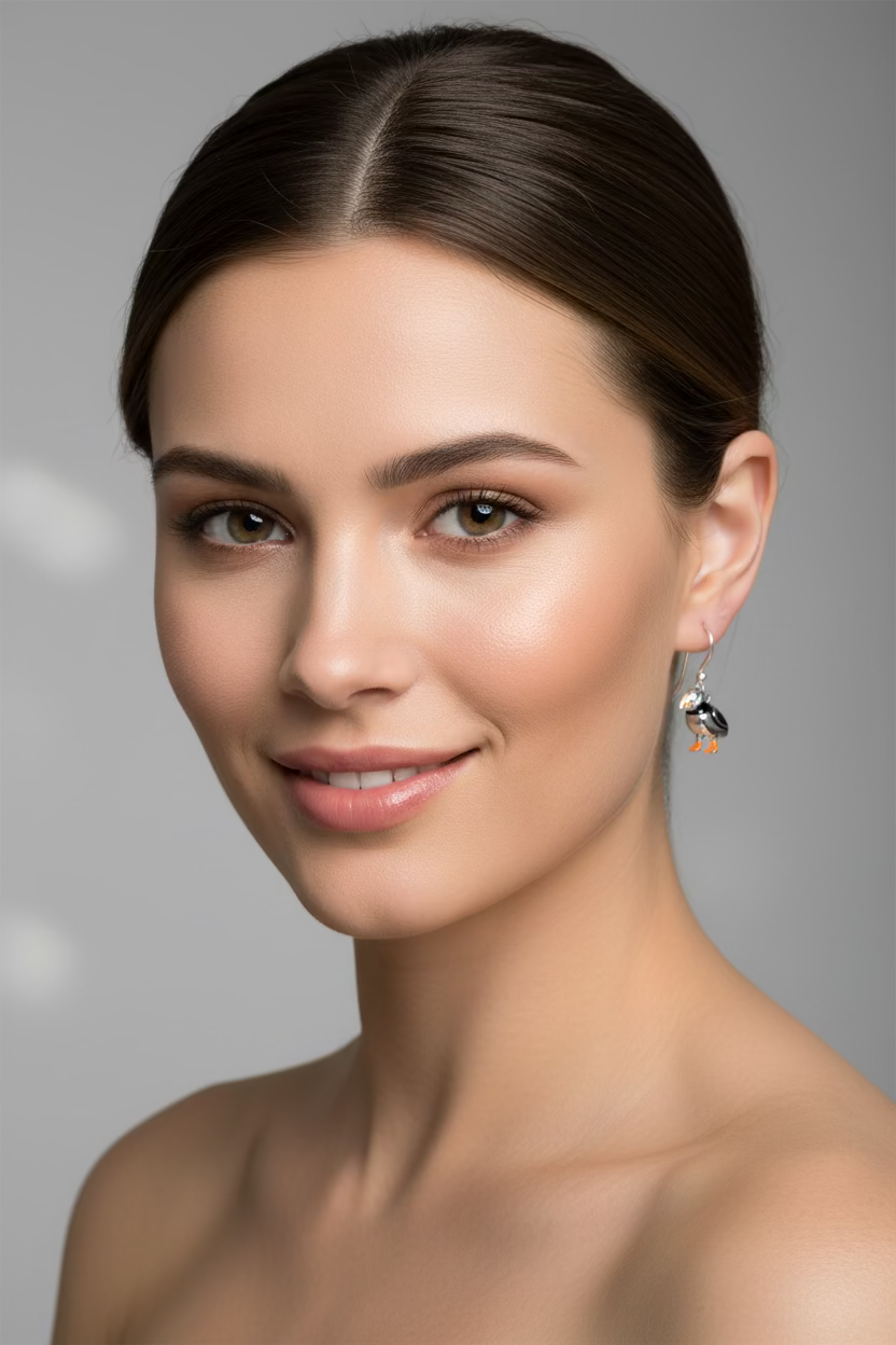 Enamel Puffin Earrings