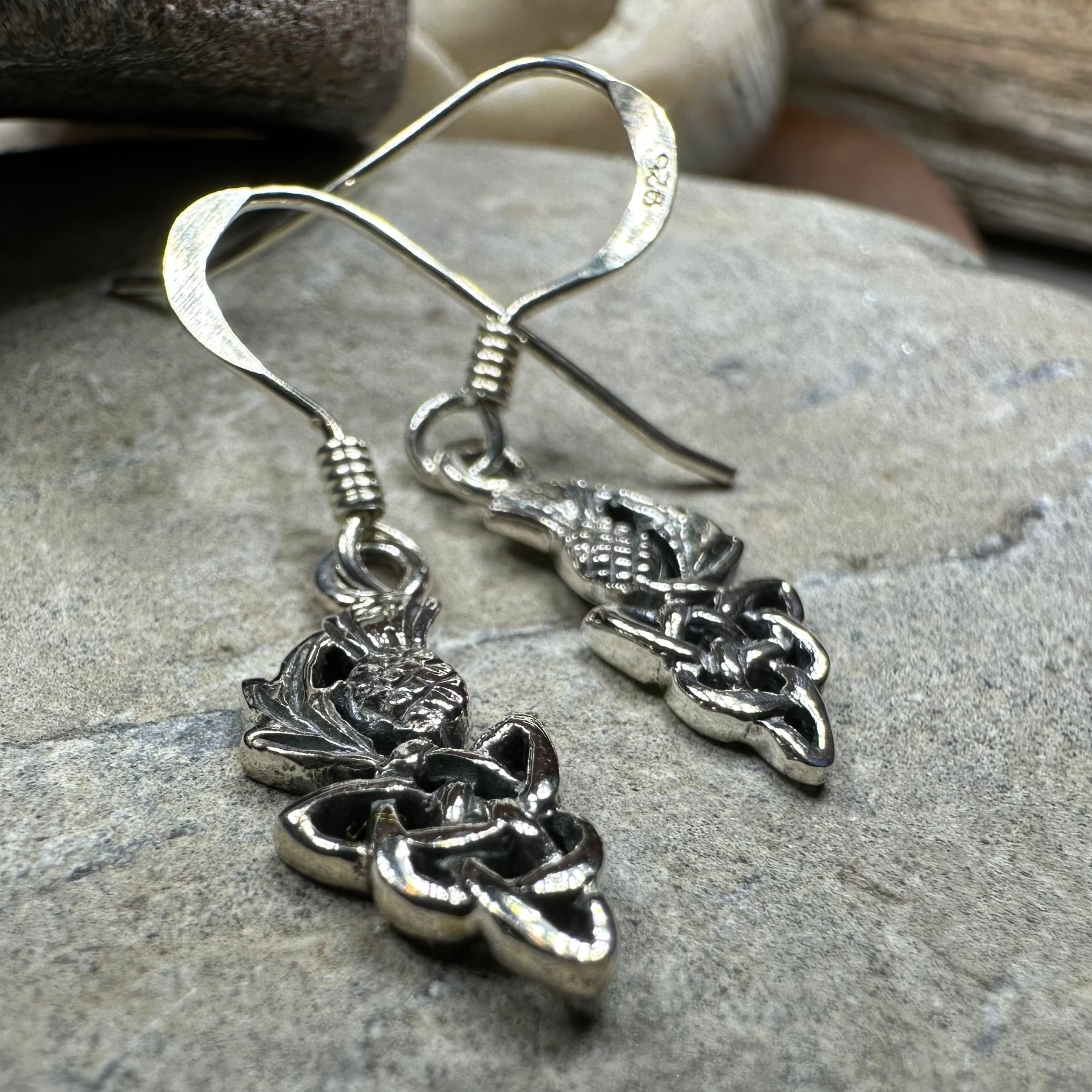Kelpie Petite Scottish Thistle Earrings in Sterling Silver