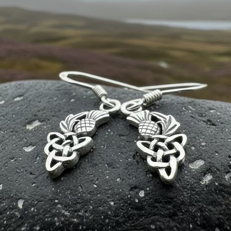Kelpie Petite Scottish Thistle Earrings in Sterling Silver