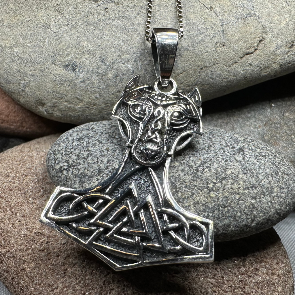 Wolf's Head Thor's Hammer Necklace
