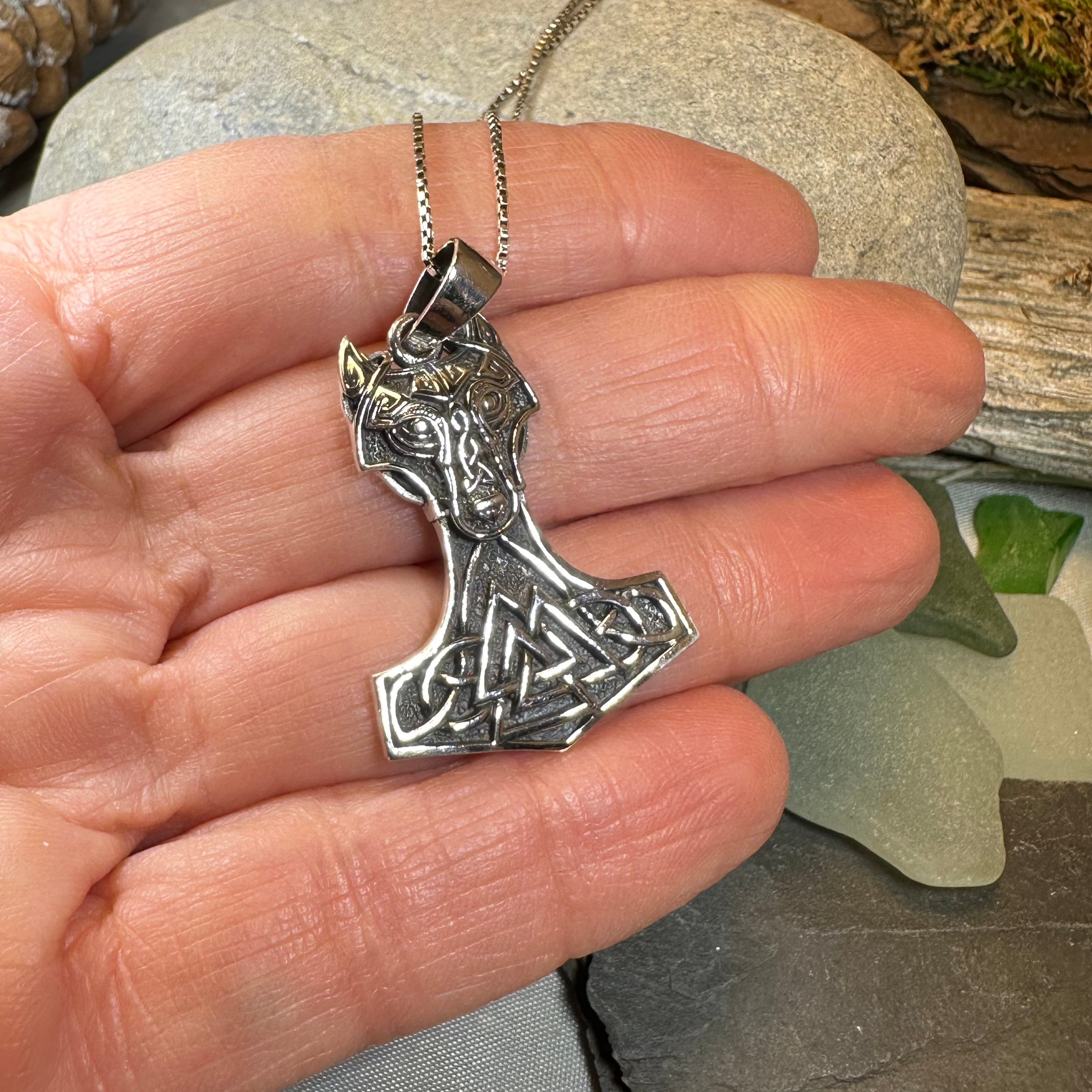 Wolf's Head Thor's Hammer Necklace