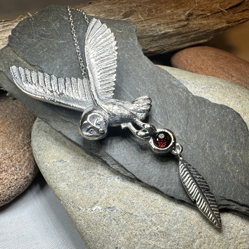 Garnet Owl Necklace