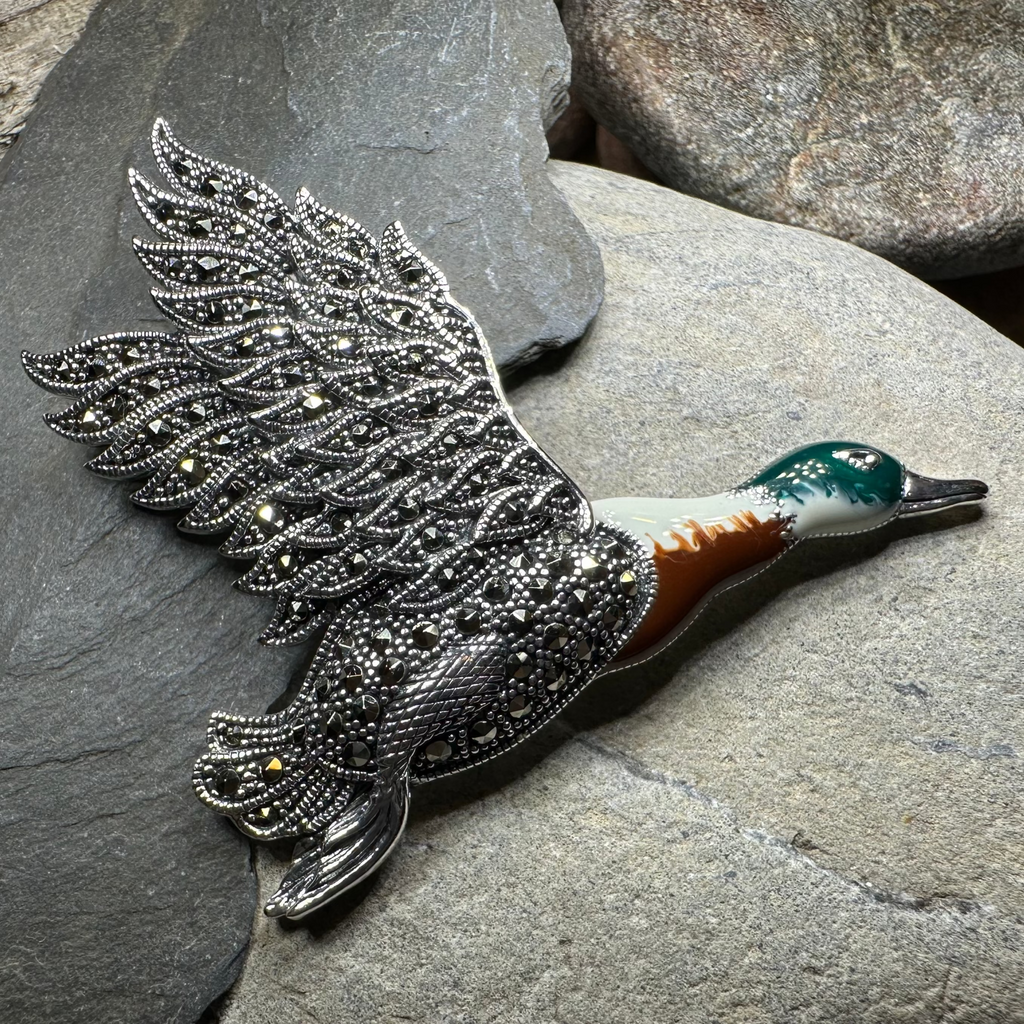 Mallard Duck Marcasite Brooch