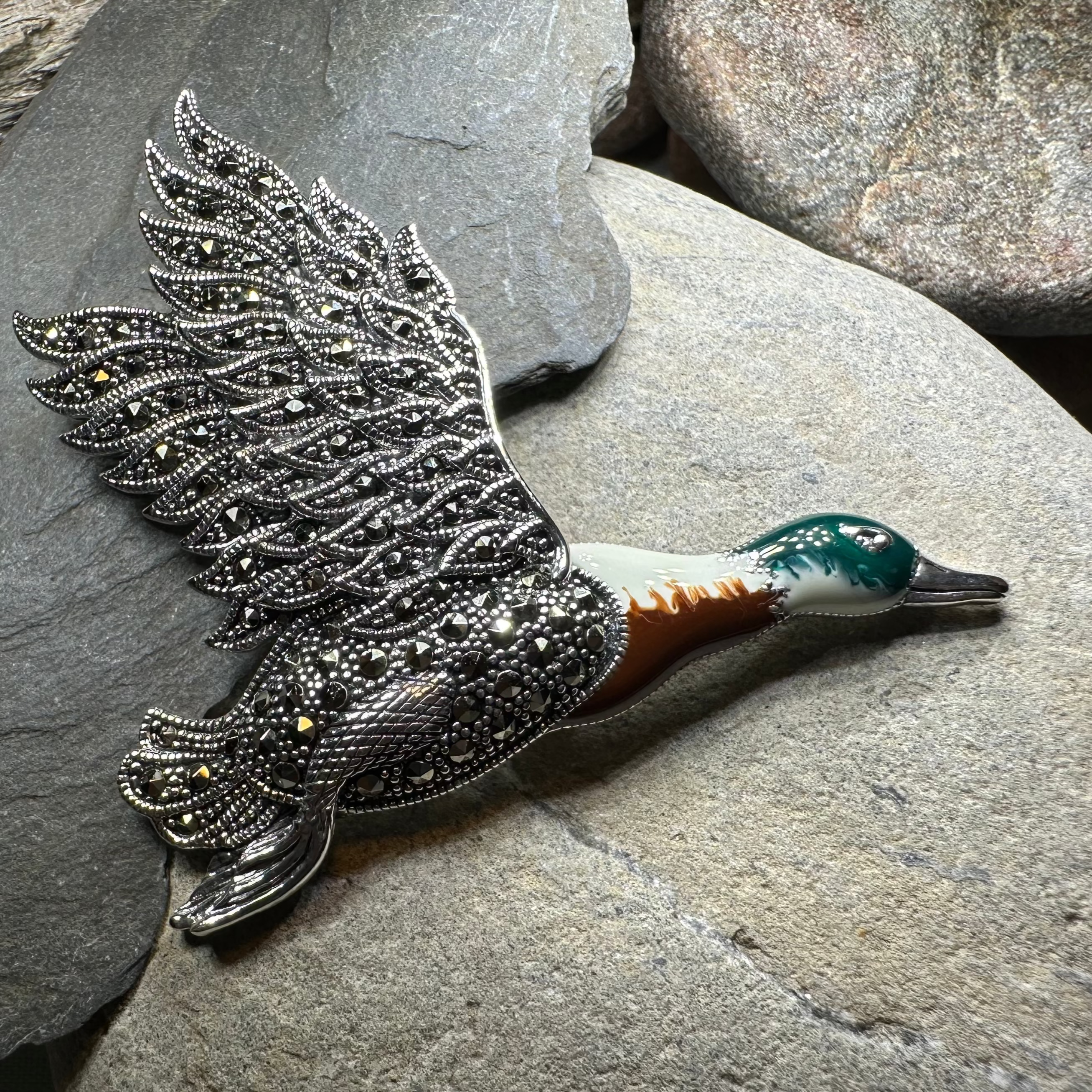 Mallard Duck Marcasite Brooch