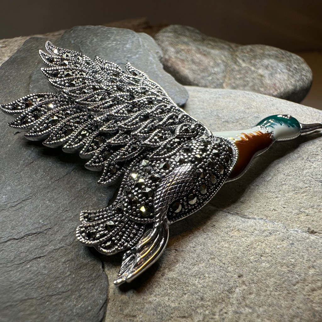 Mallard Duck Marcasite Brooch
