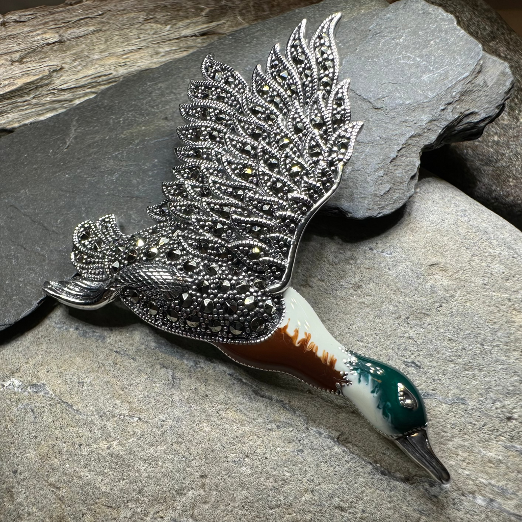 Mallard Duck Marcasite Brooch