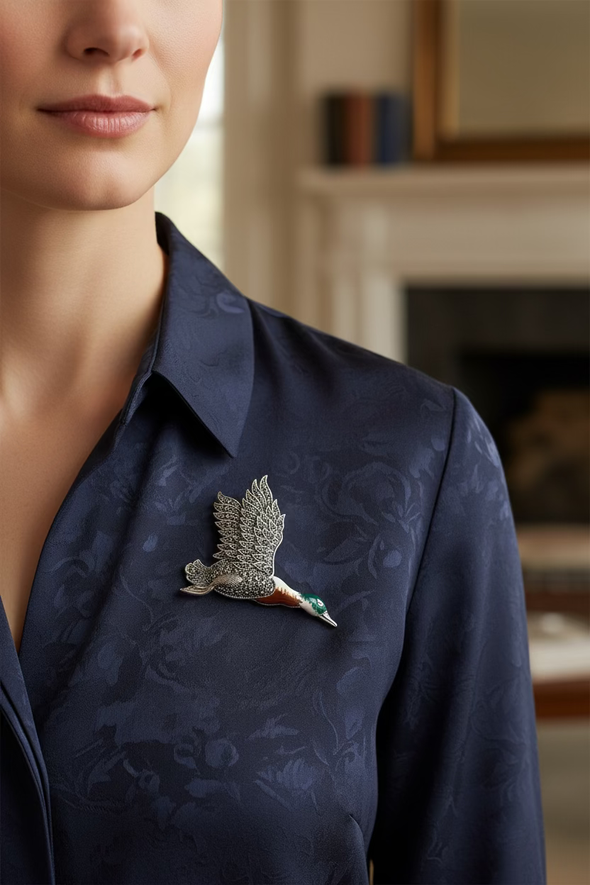 Mallard Duck Marcasite Brooch