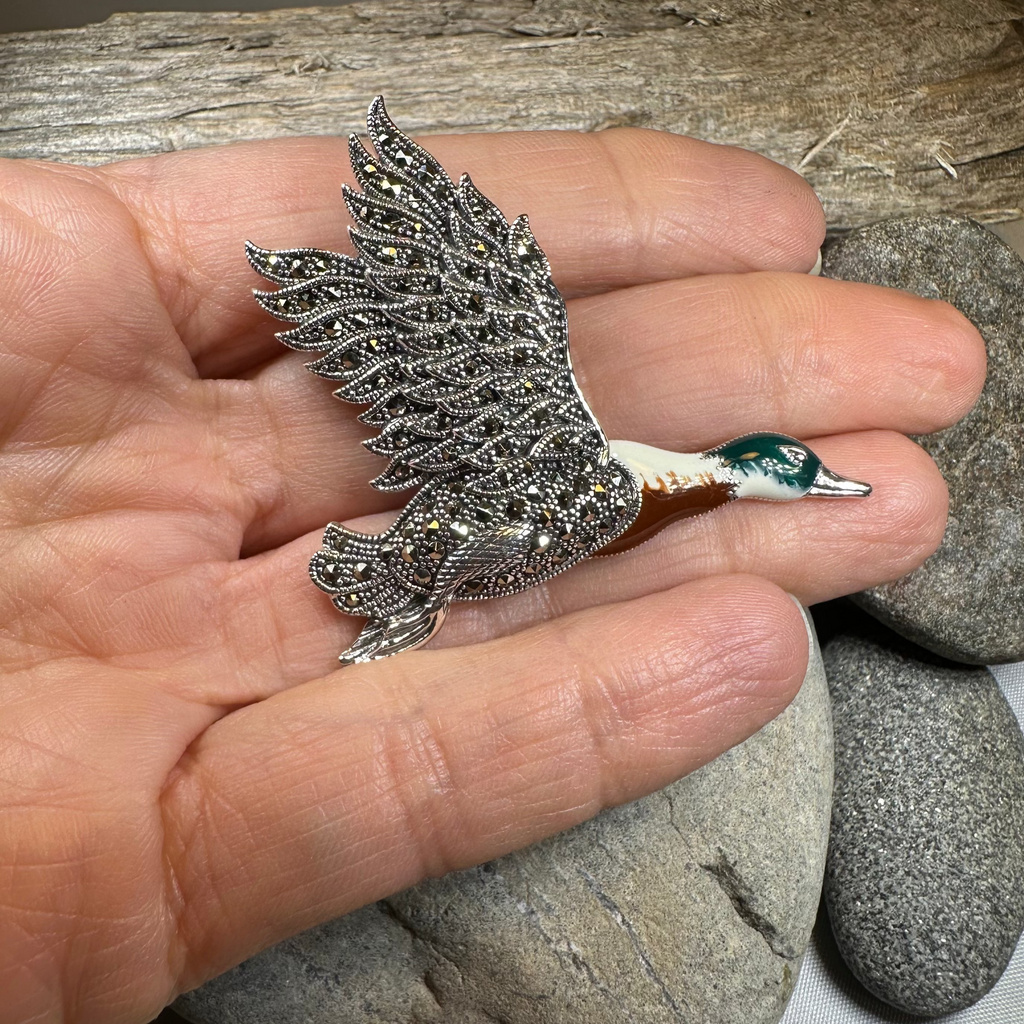 Mallard Duck Marcasite Brooch