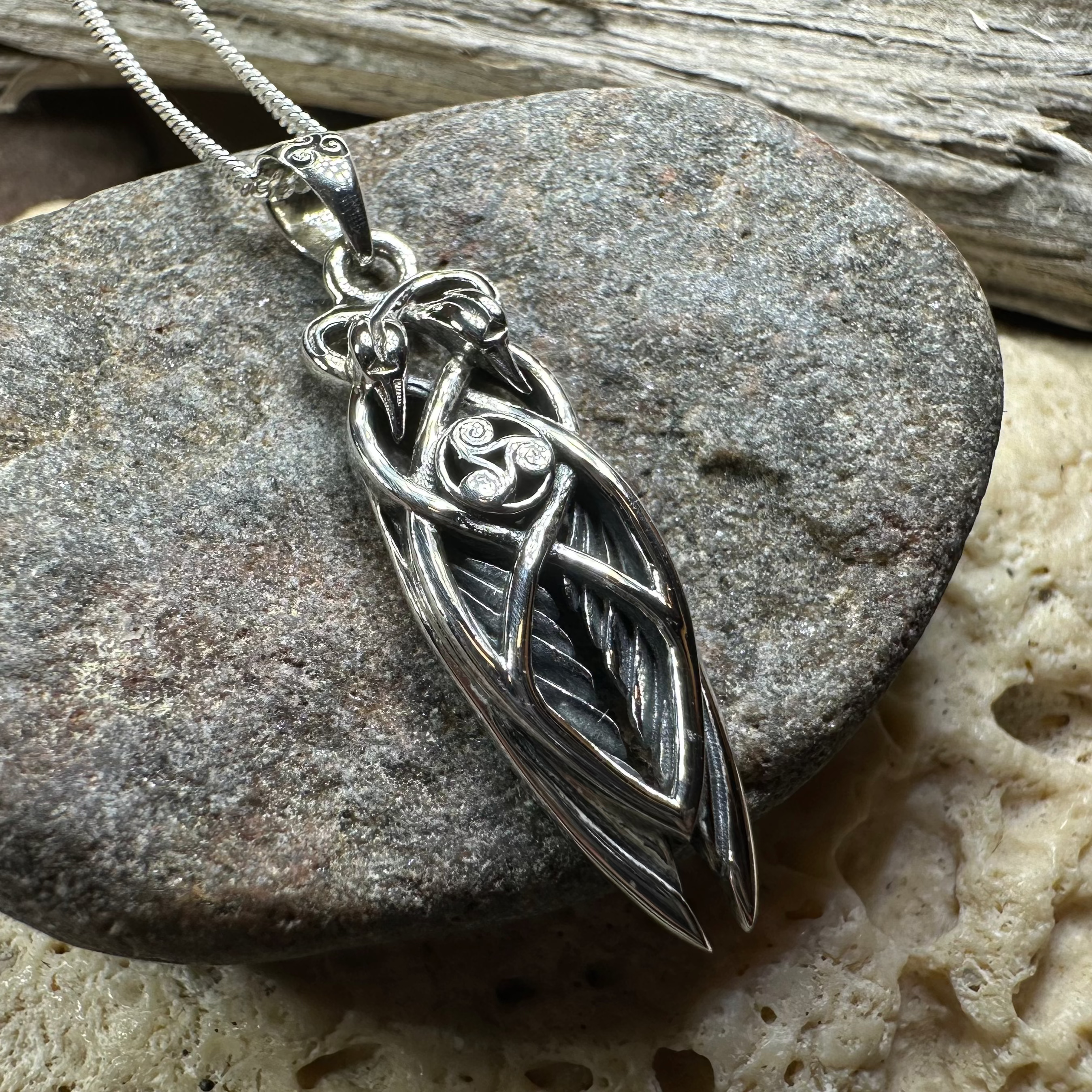 Art Deco Children of Lir Swan Necklace in Sterling Silver