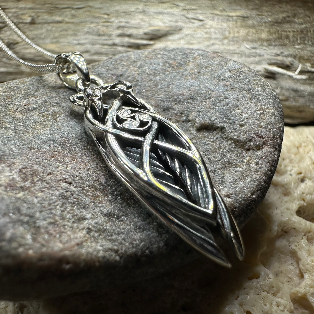 Art Deco Children of Lir Swan Necklace in Sterling Silver